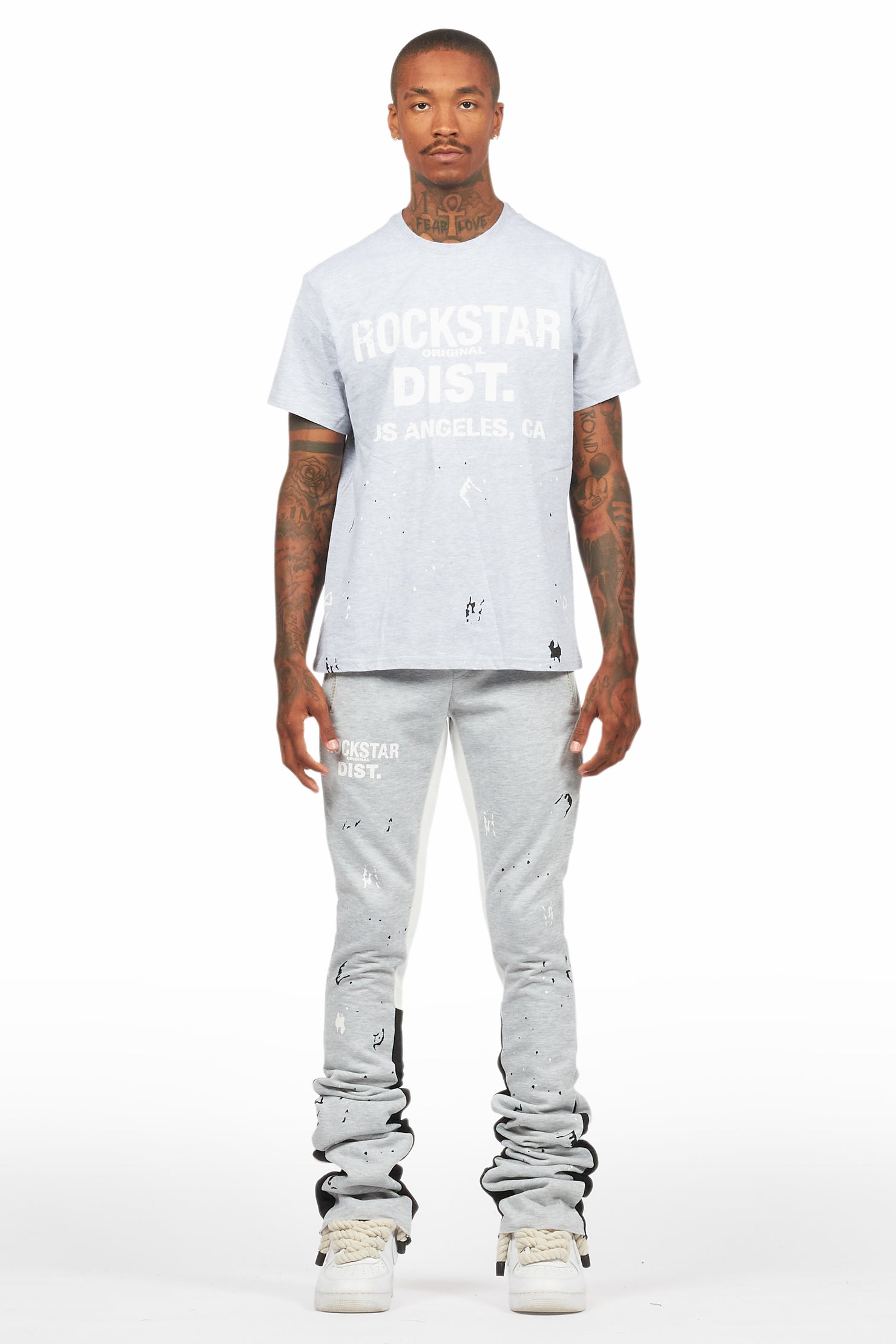 Scottie Heather Grey T-Shirt/Stacked Flare Track Pant Set