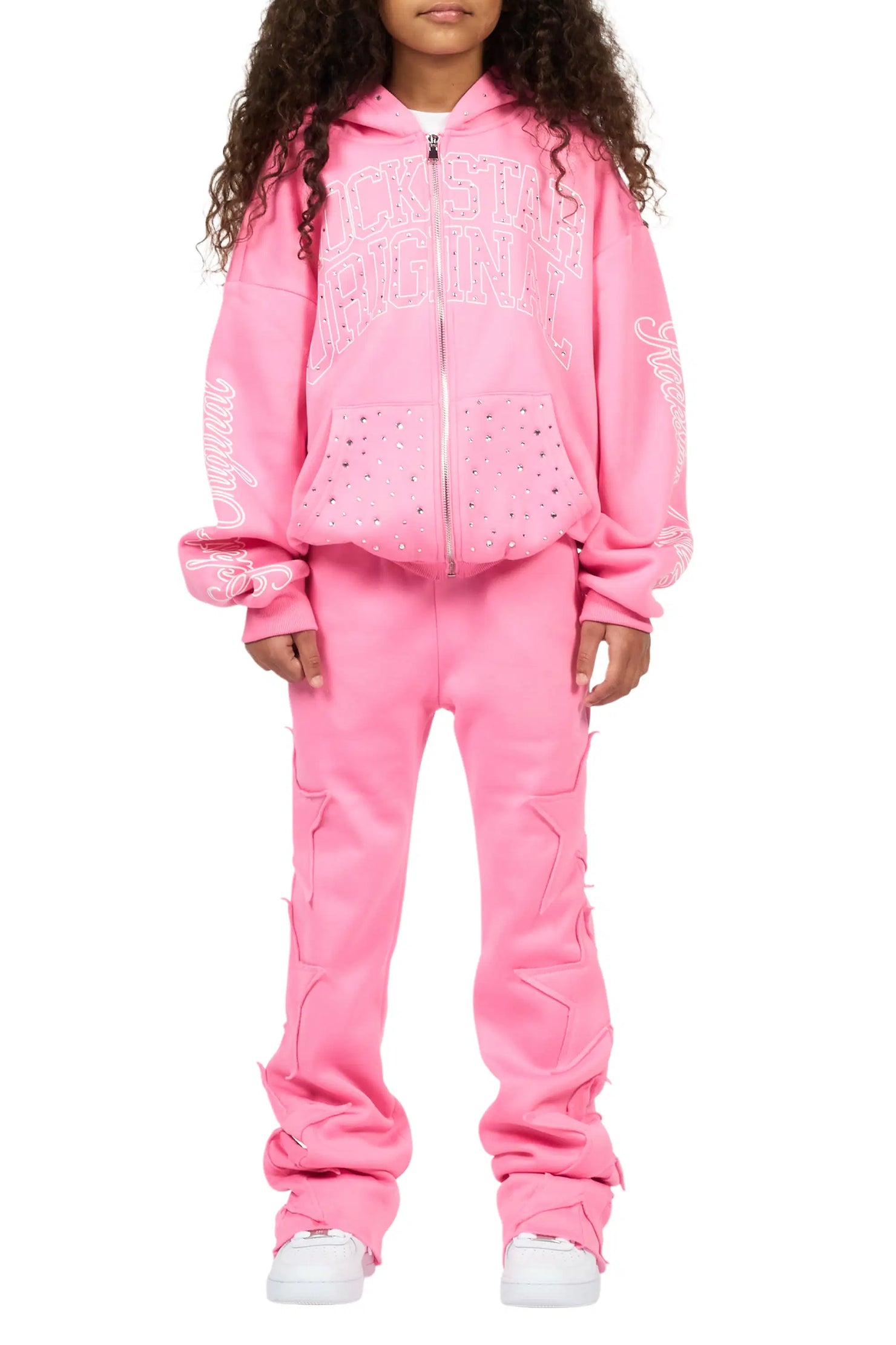 Girls Sinayah Pink Stacked Track Pant