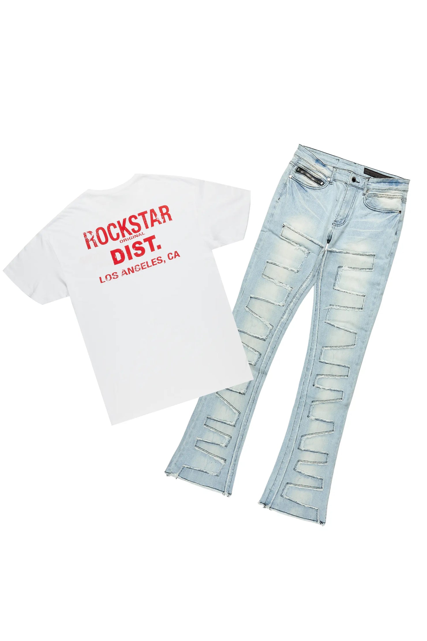Lake White/Red T-Shirt & Shake Stacked Flare Jean Bundle