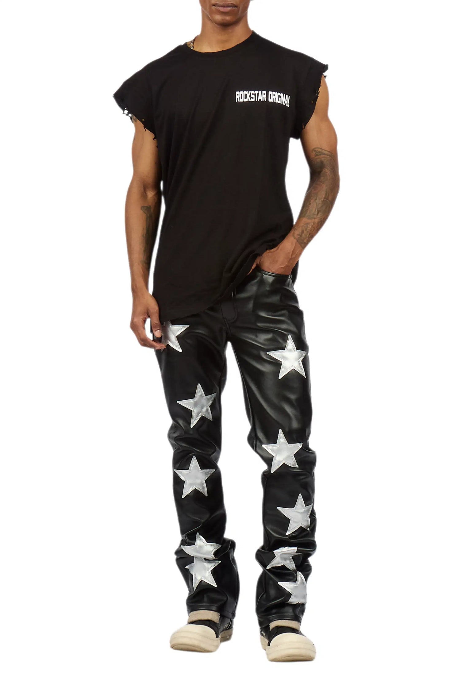 Steen Black/Silver PU Stacked Flare Jean