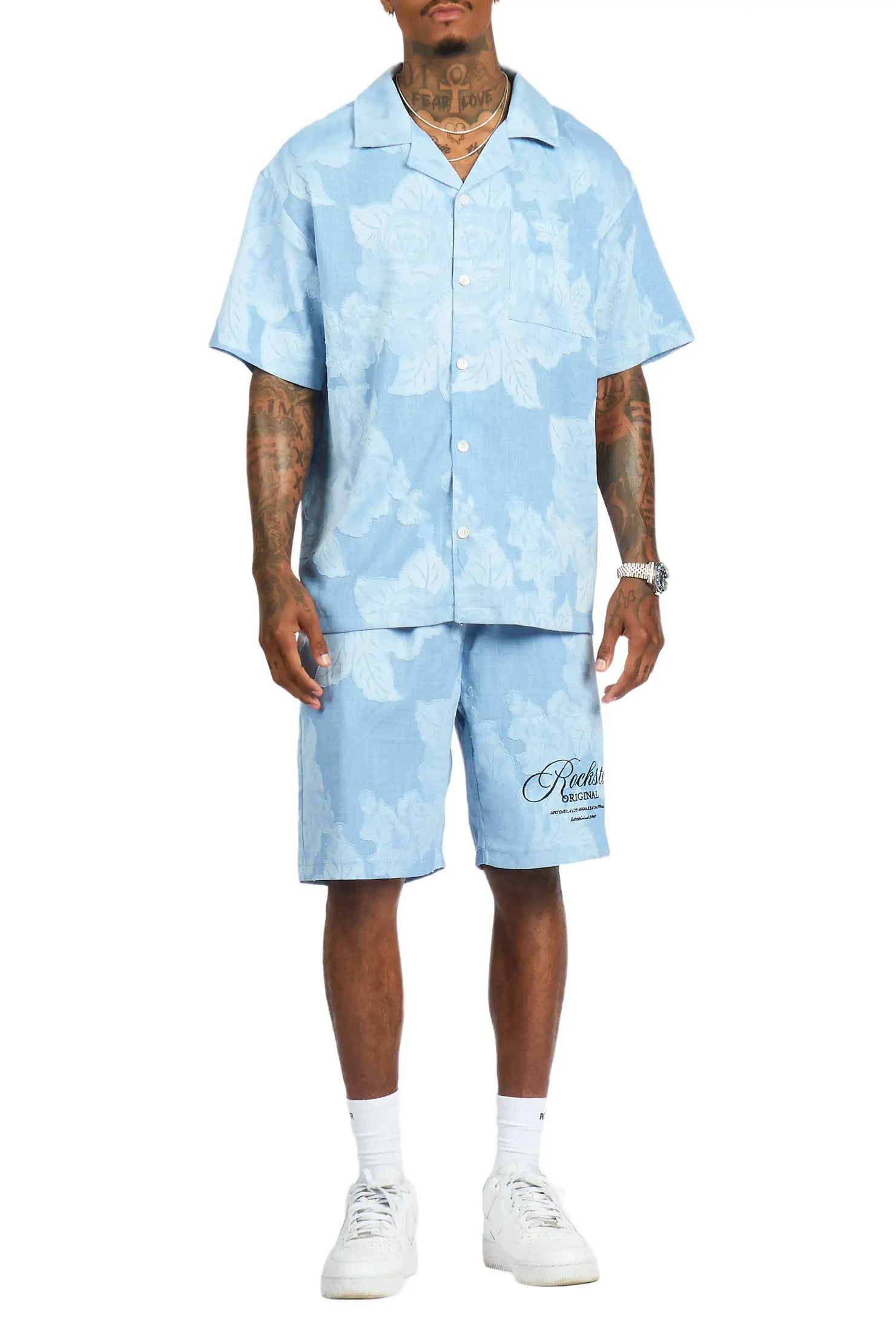 Frost Blue Button Down Shirt/Short Set