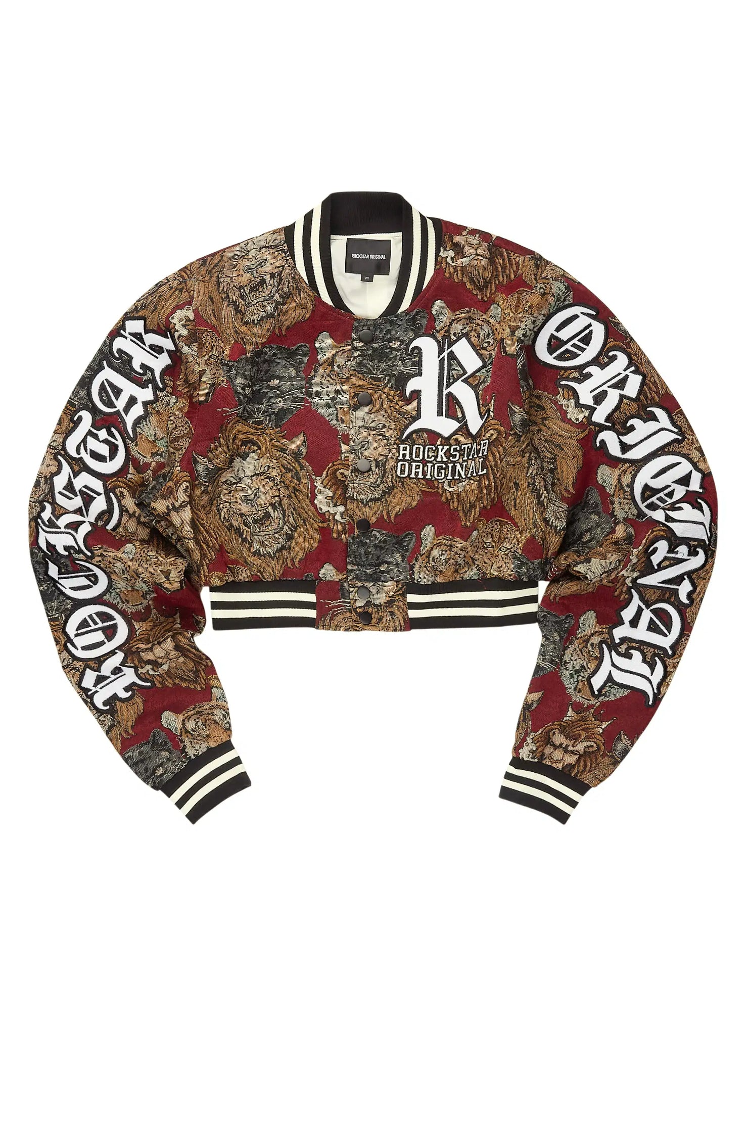 Khadiyah Red Crop Tapestry Varsity Jacket