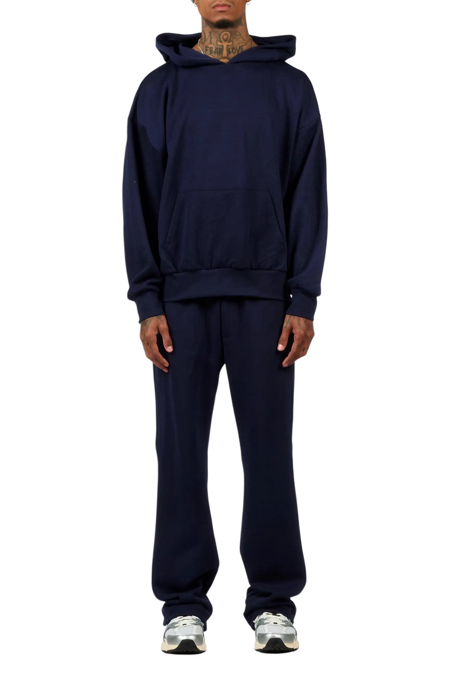 Basic Navy Hoodie Relaxed Track Set