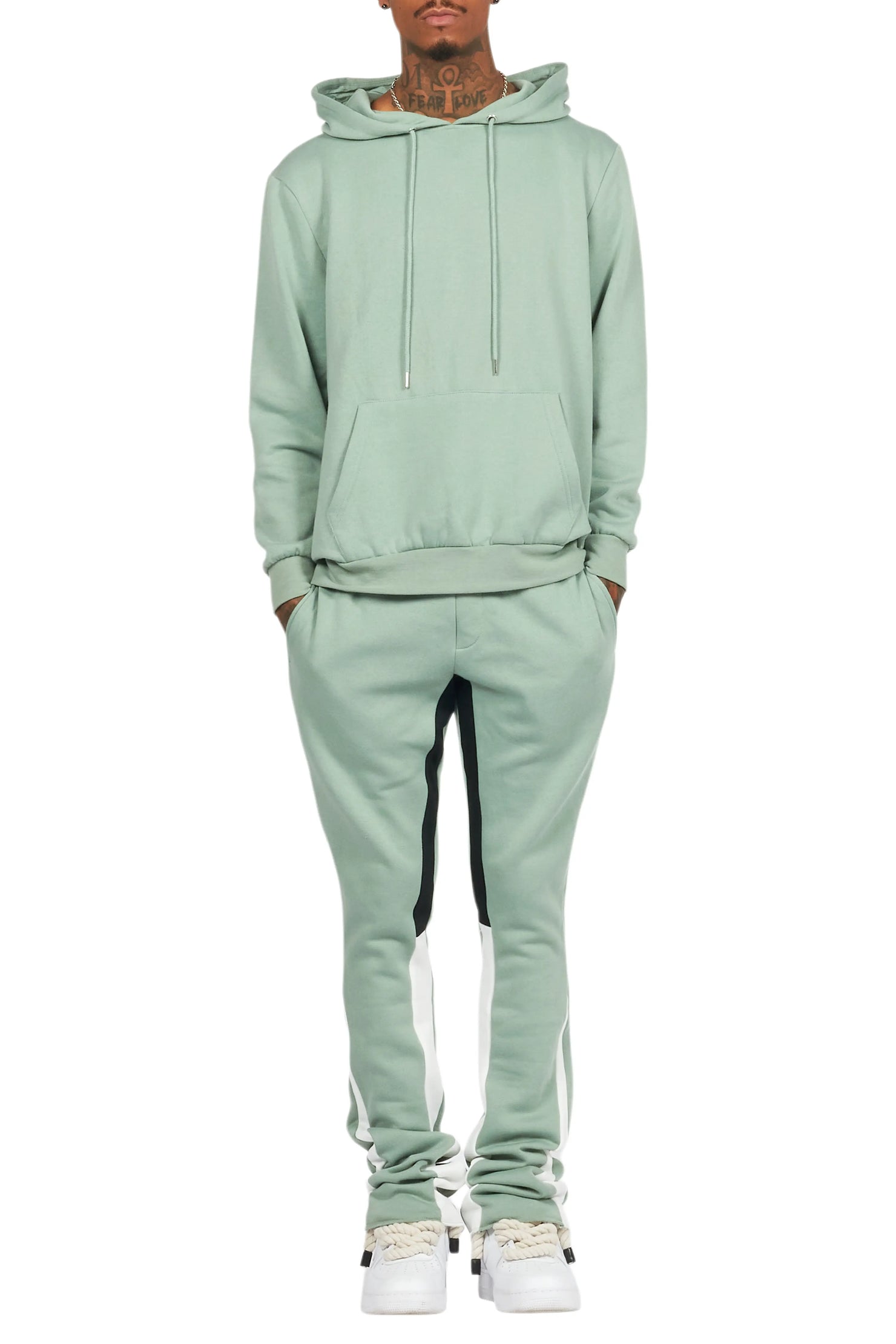Basic Sage Hoodie/Stacked Flare Track Set