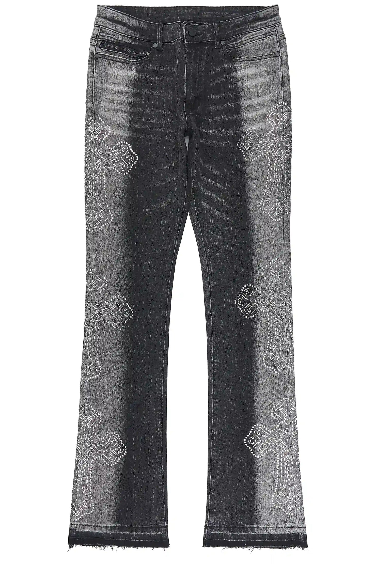 Reggie Dark Grey Rhinestone Stacked Flare Jean
