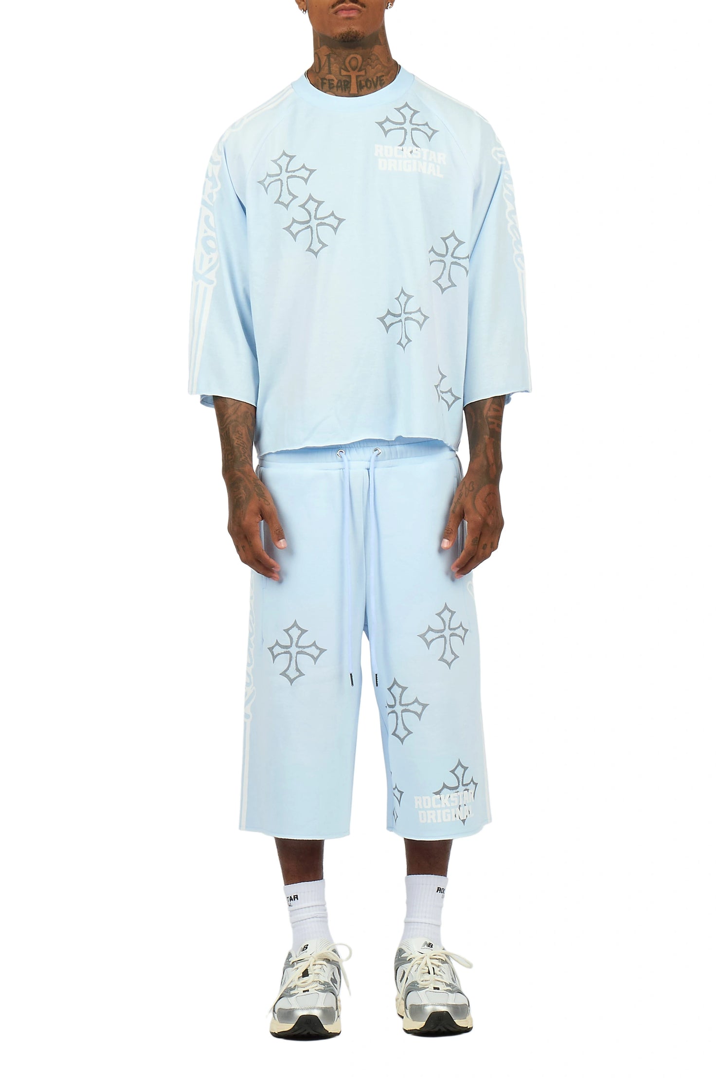 Osso Sky Blue 3/4 Sleeve T-Shirt Double Waisted Jort Set