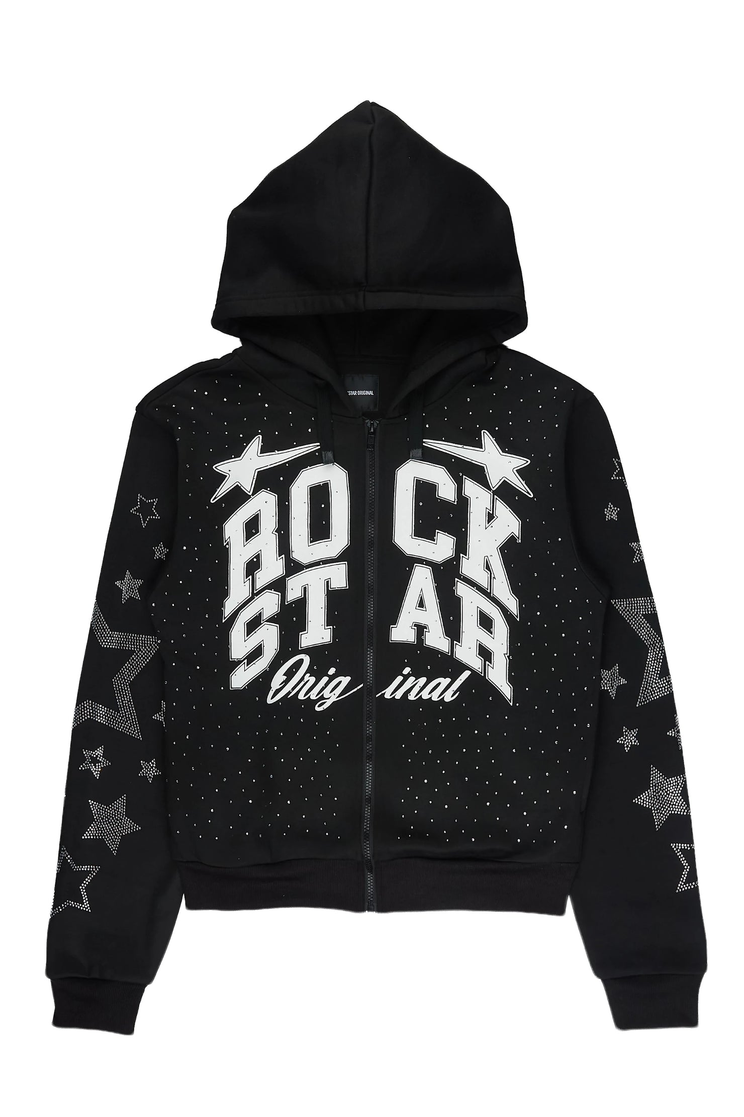 Flaveya Black Rhinestone Zip Up Hoodie