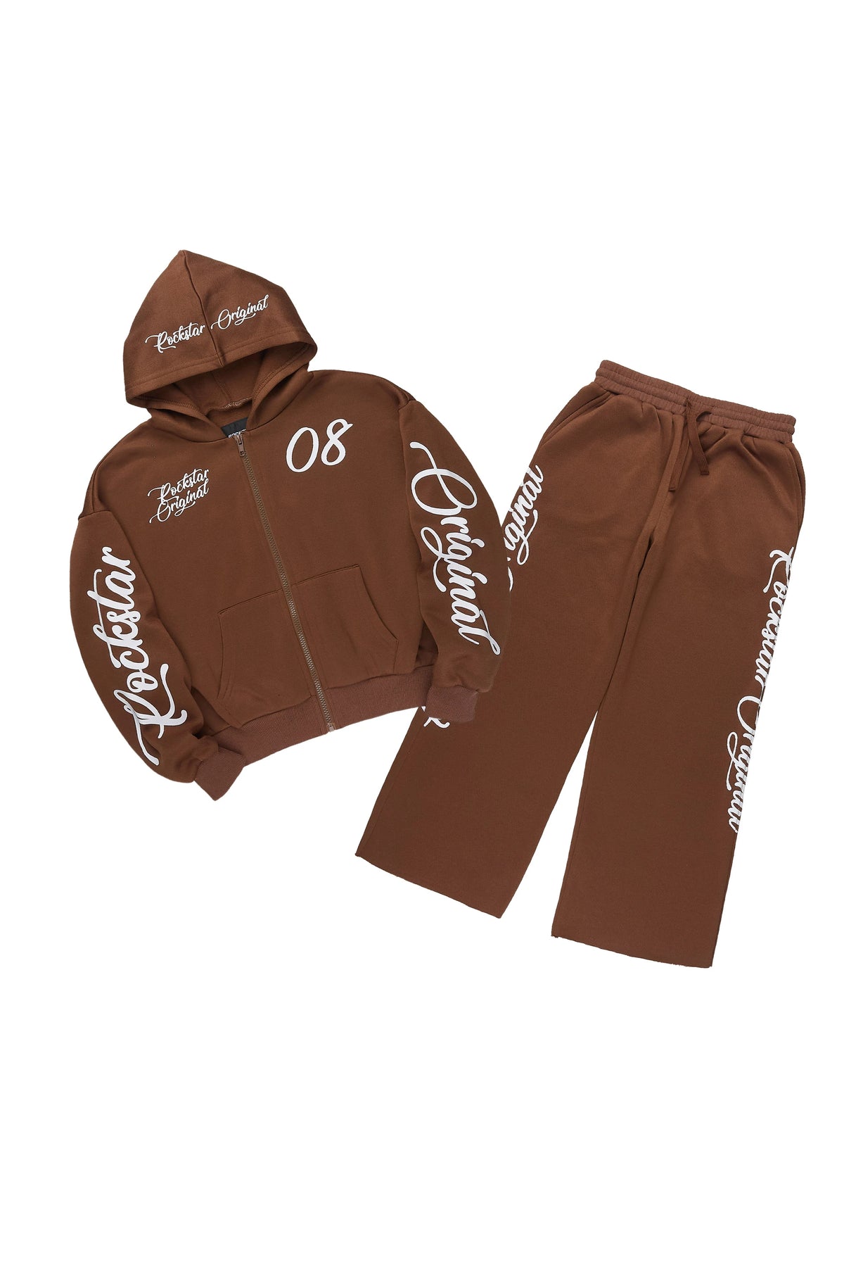 Girls Hanifa Chocolate Zip Up Hoodie Relaxed Pant Track Set