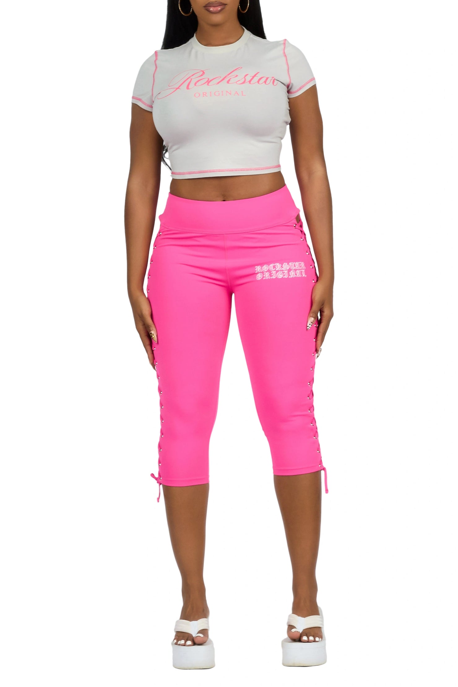Sharae Grey/Pink Baby Tee Shirt