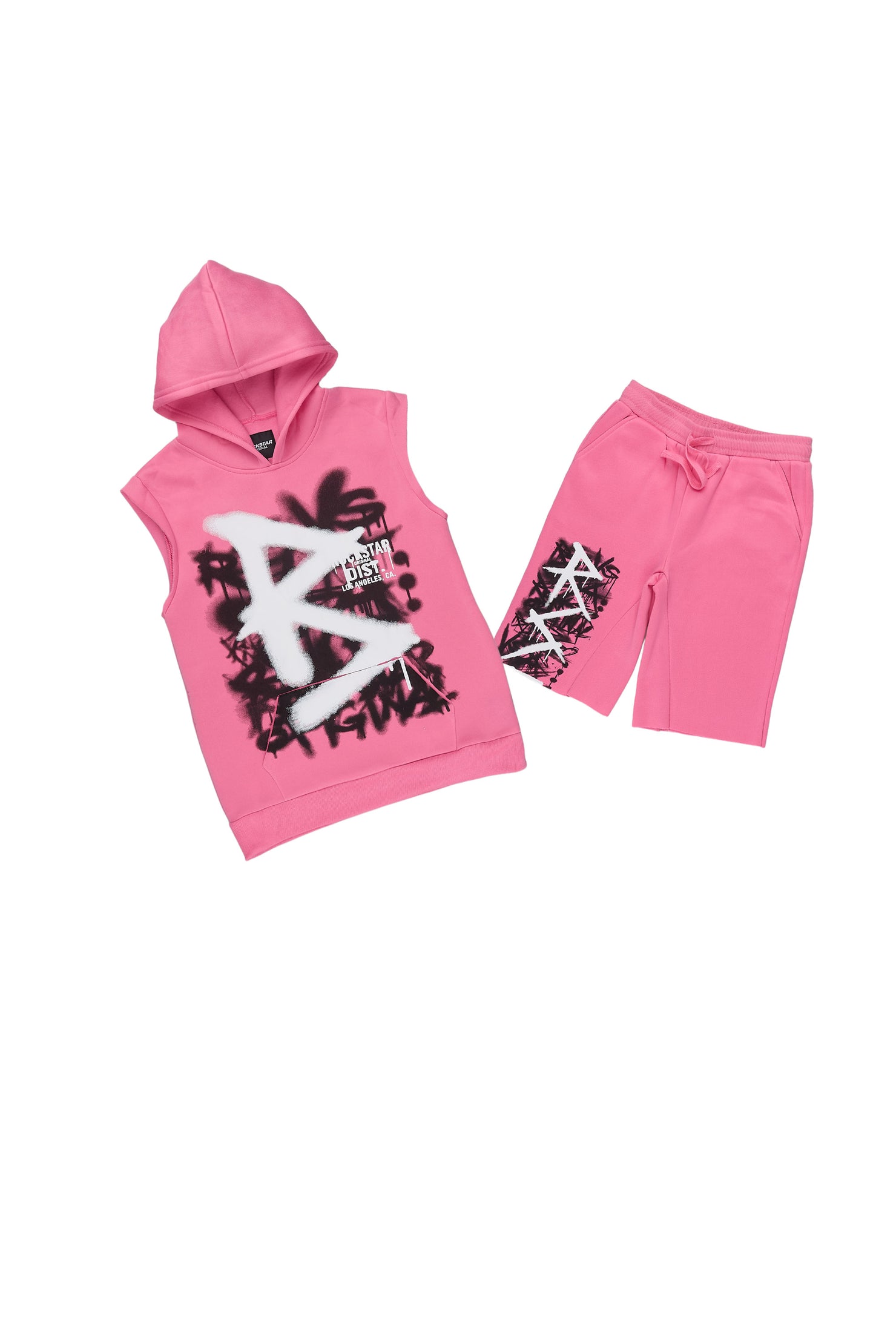 Girls Tanesha Pink Cut Off Hooded Short Set