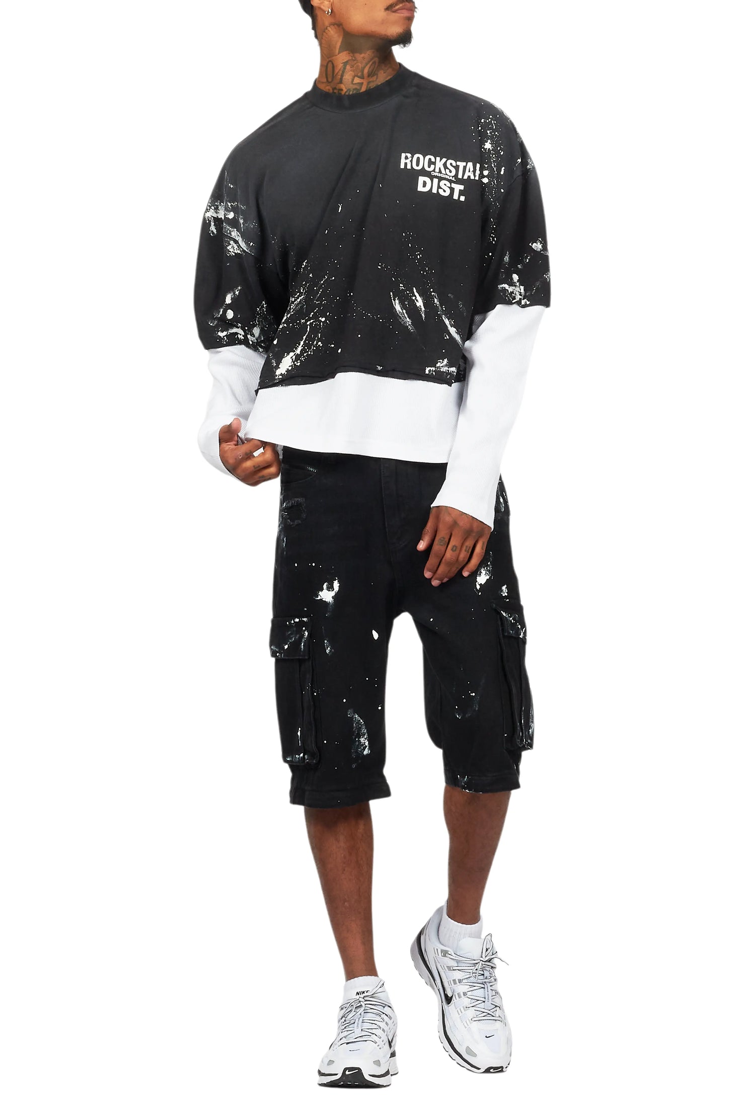 Paley Black Thermal Double Layer Boxy Crop T-Shirt