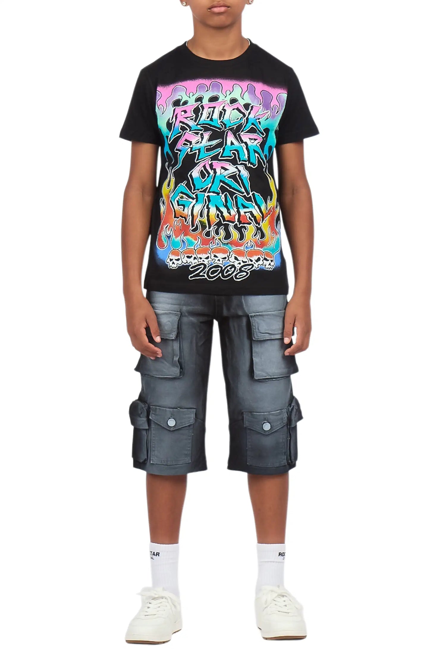 Boys Ebbe Black T-Shirt Denim Jort Set