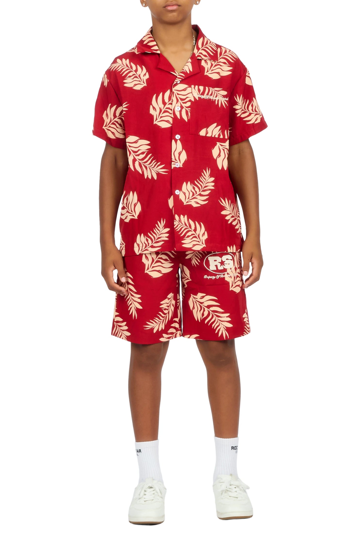 Boys Puka Red/Cream Button Down Shirt/Short Set