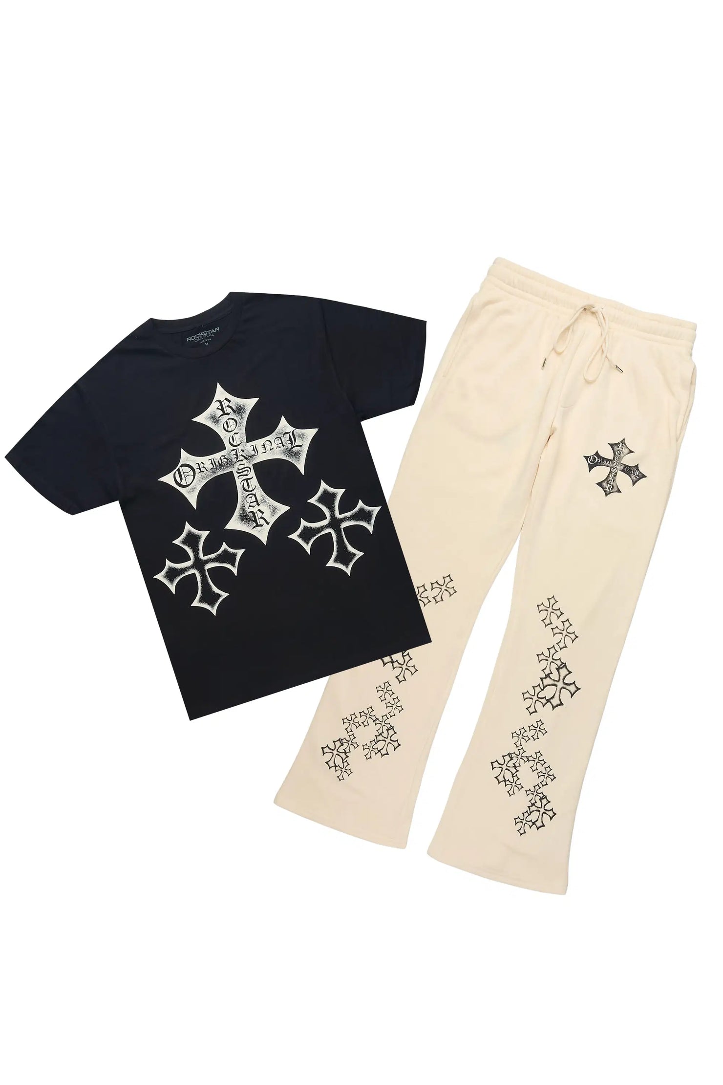 Marzion Black/Beige T-Shirt/Relaxed Track Set