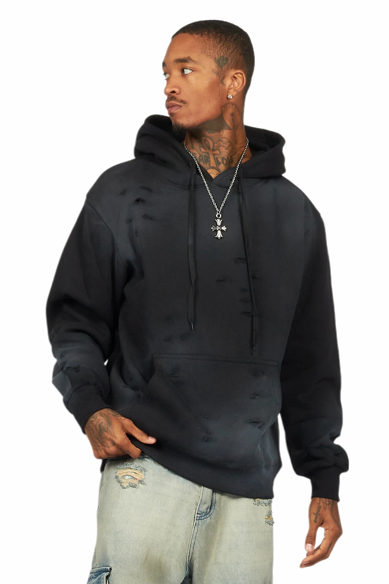 Baki Black Distressed Hoodie