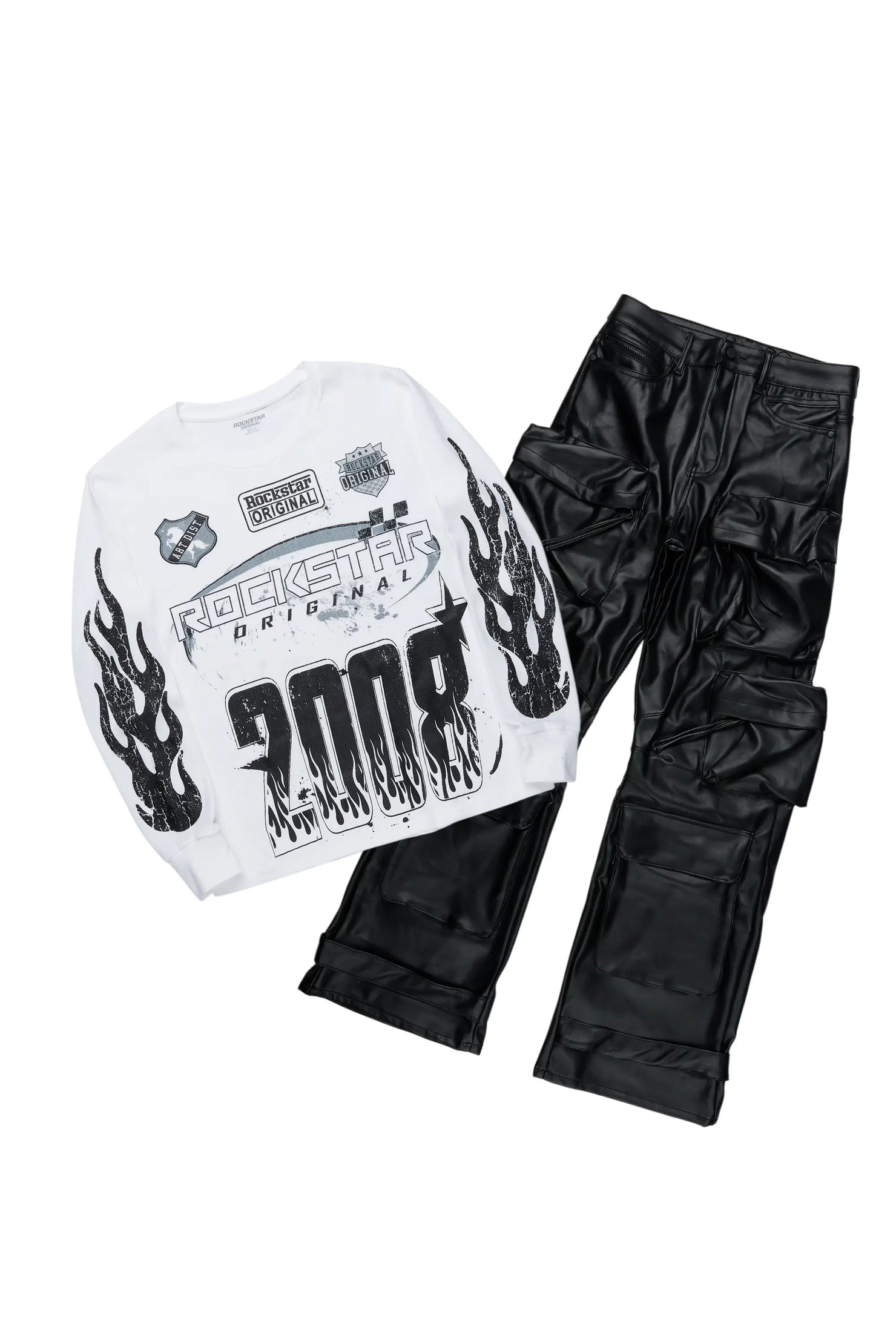 Amos White/Black Thermal T-Shirt & Lenz Baggy PU Jean Bundle