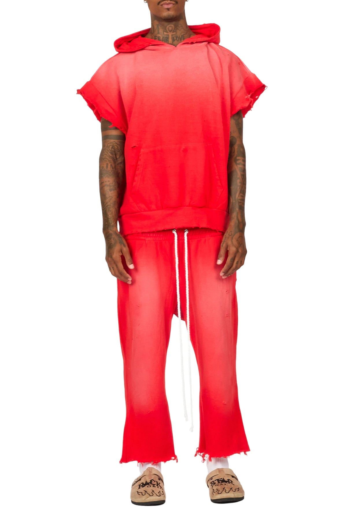 Warden Red Cut Sleeve Hoodie/Extra Long Jort Set