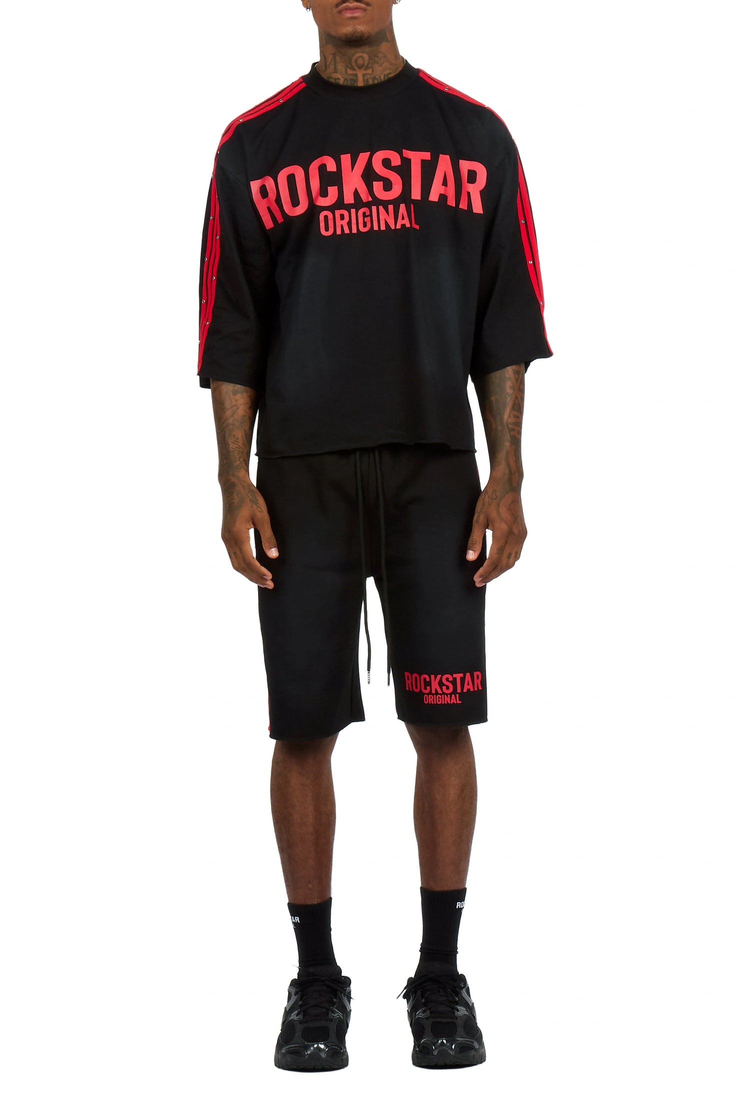 Gulis Black/Red Rhinestone T-Shirt Short Set