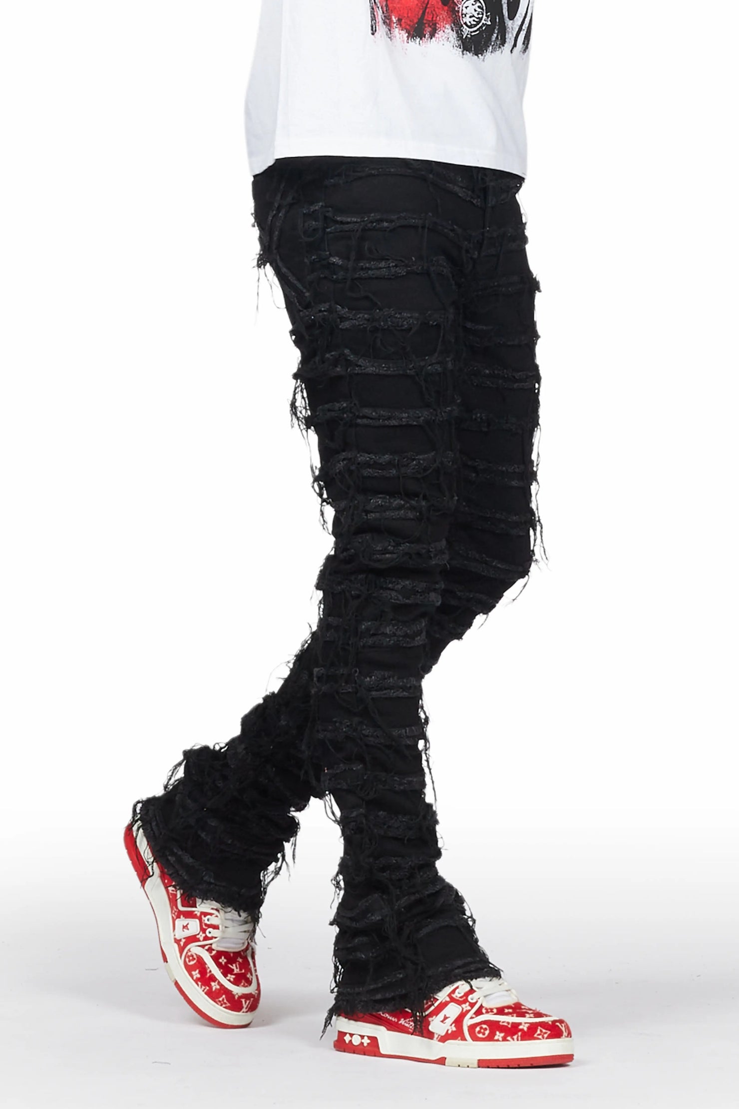 Mercy White T-Shirt & Ayan Black Stacked Flare Jean