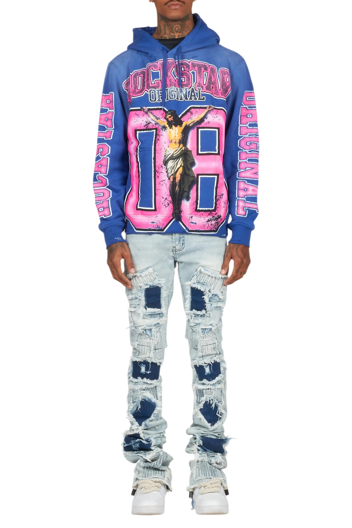 Fields Royal/Light Blue Hoodie/Super Stacked Flare Jean Bundle