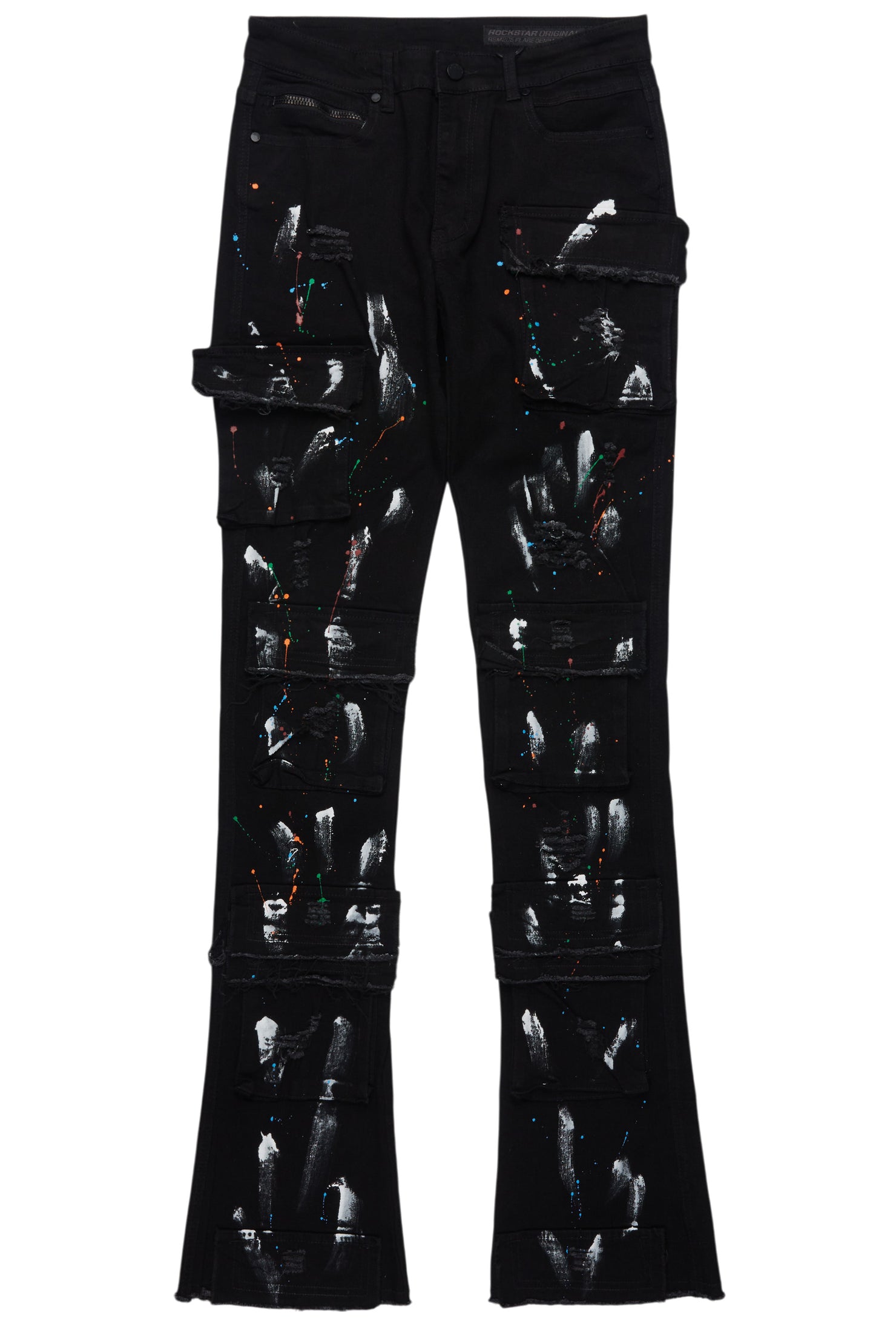 Orien Jet Black Painter Stacked Flare Jean
