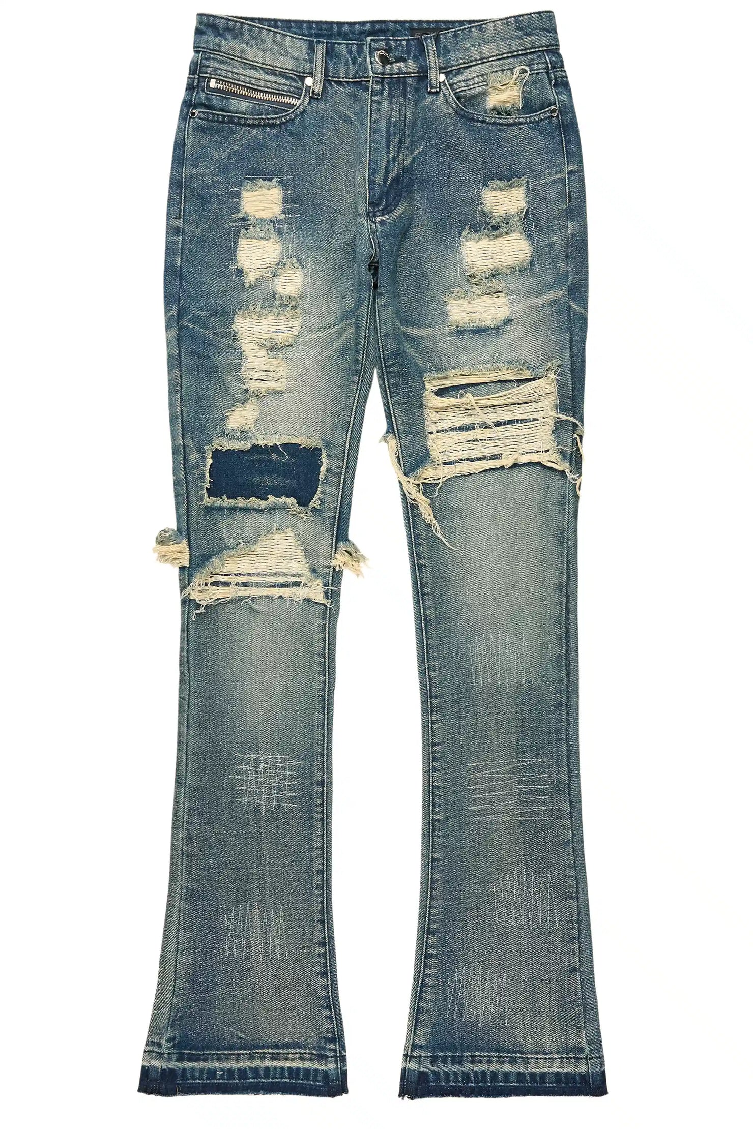 Foreign Medium Blue Wash Stacked Flare Jean