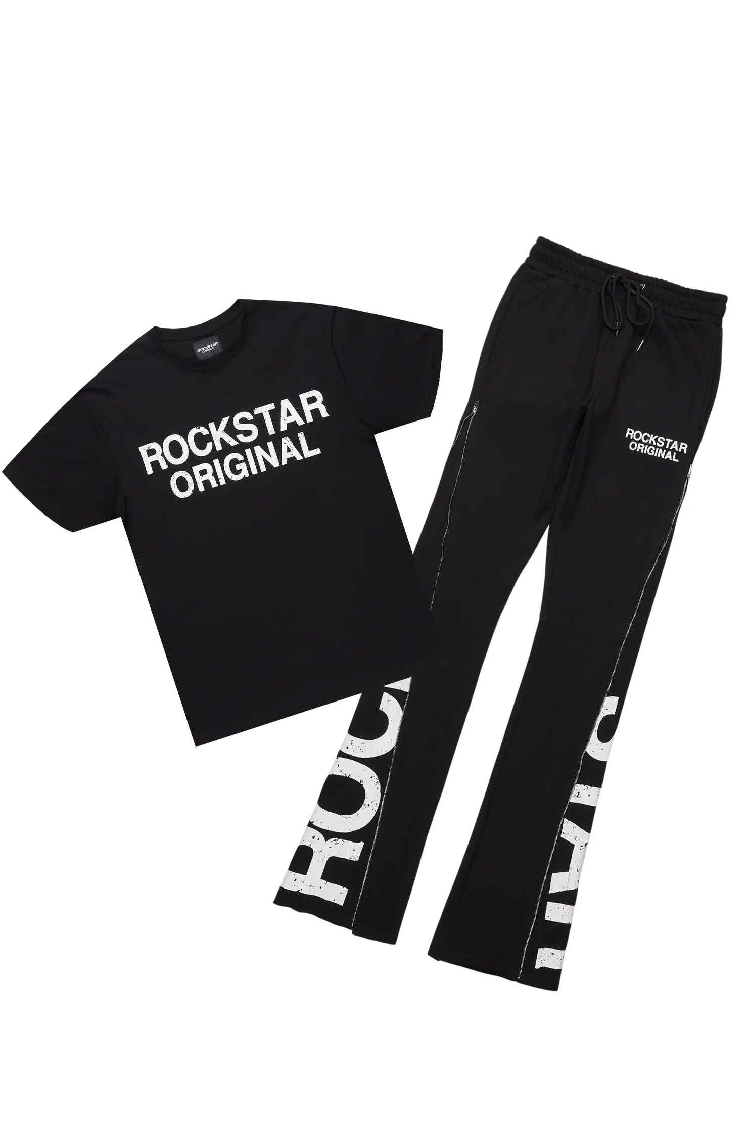 Deniska Black T-Shirt/Baggy Stacked Flare Track Set