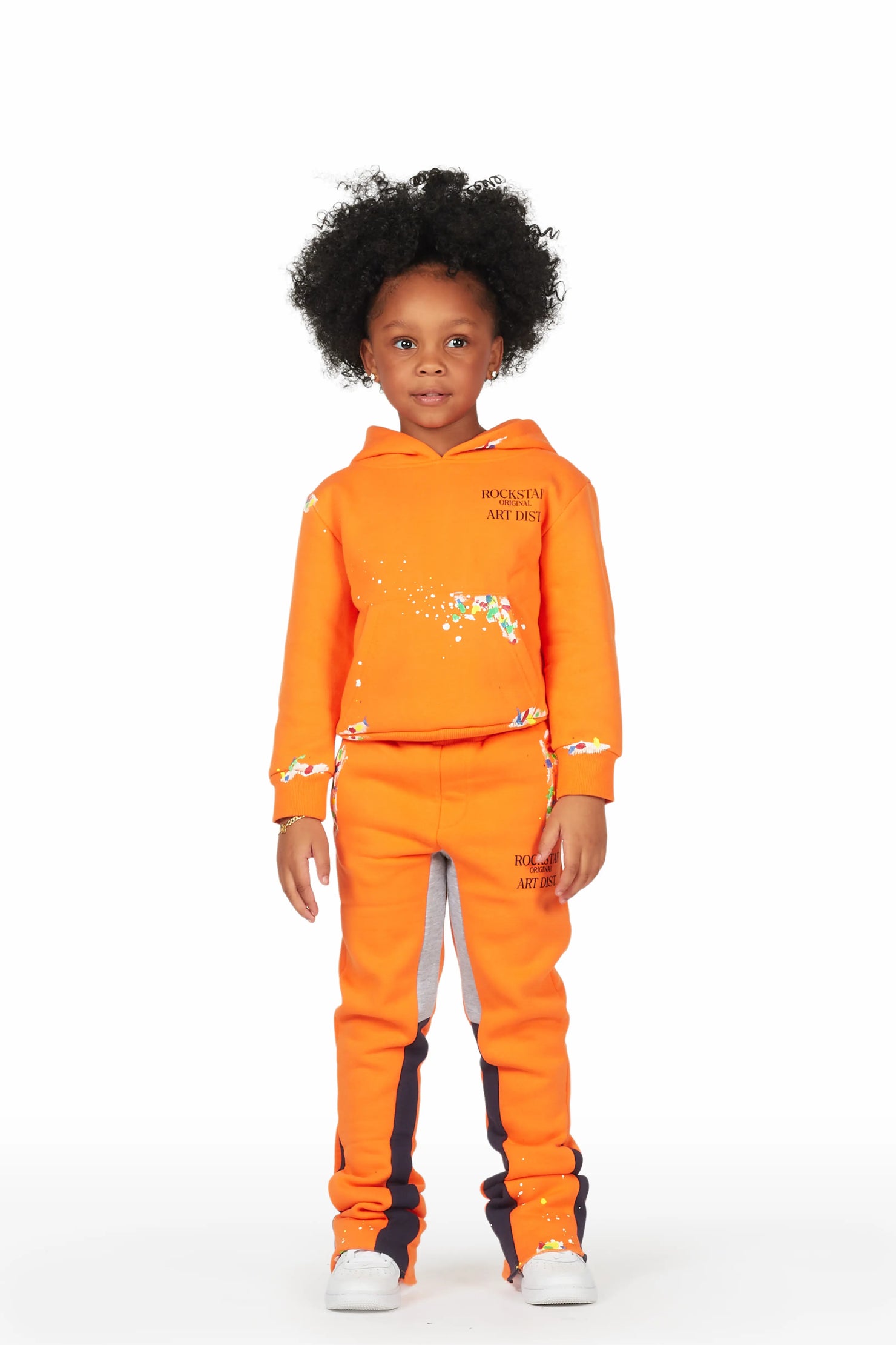 Girls Artie Orange Hoodie Super Stacked Flare Track Set