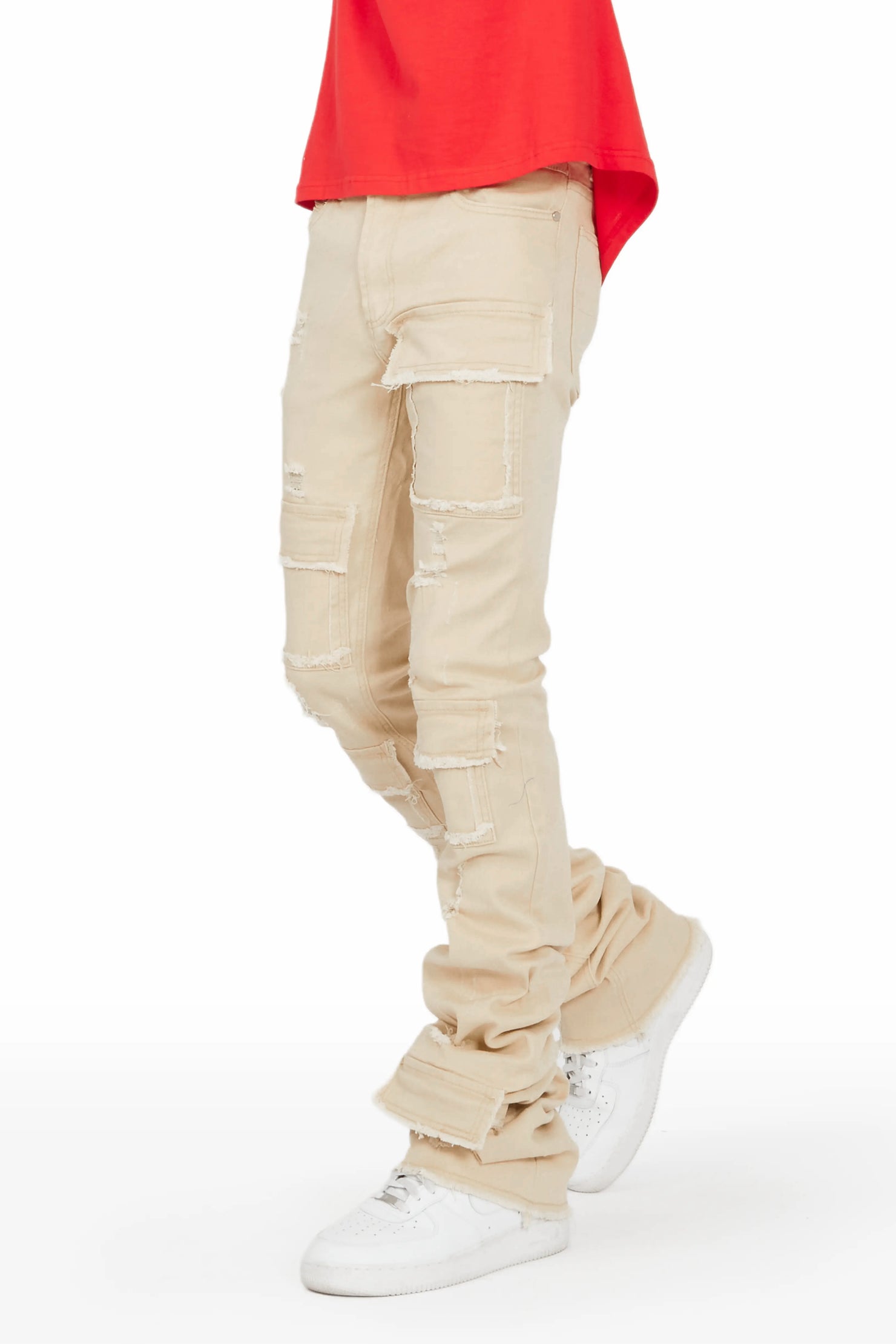 Petrus Beige Super Stacked Flare Jean