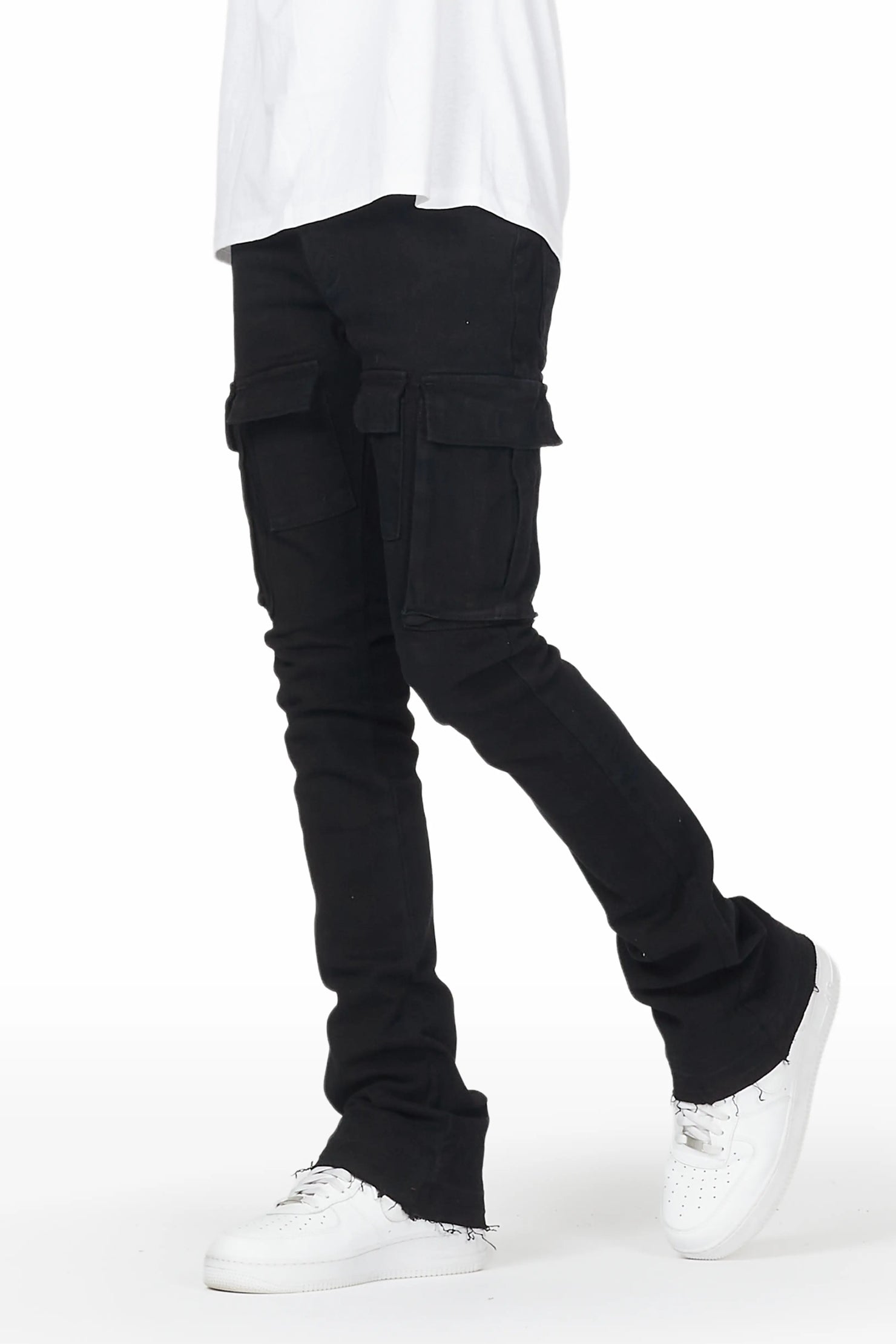 Sarg Black Cargo Stacked Flare Jean