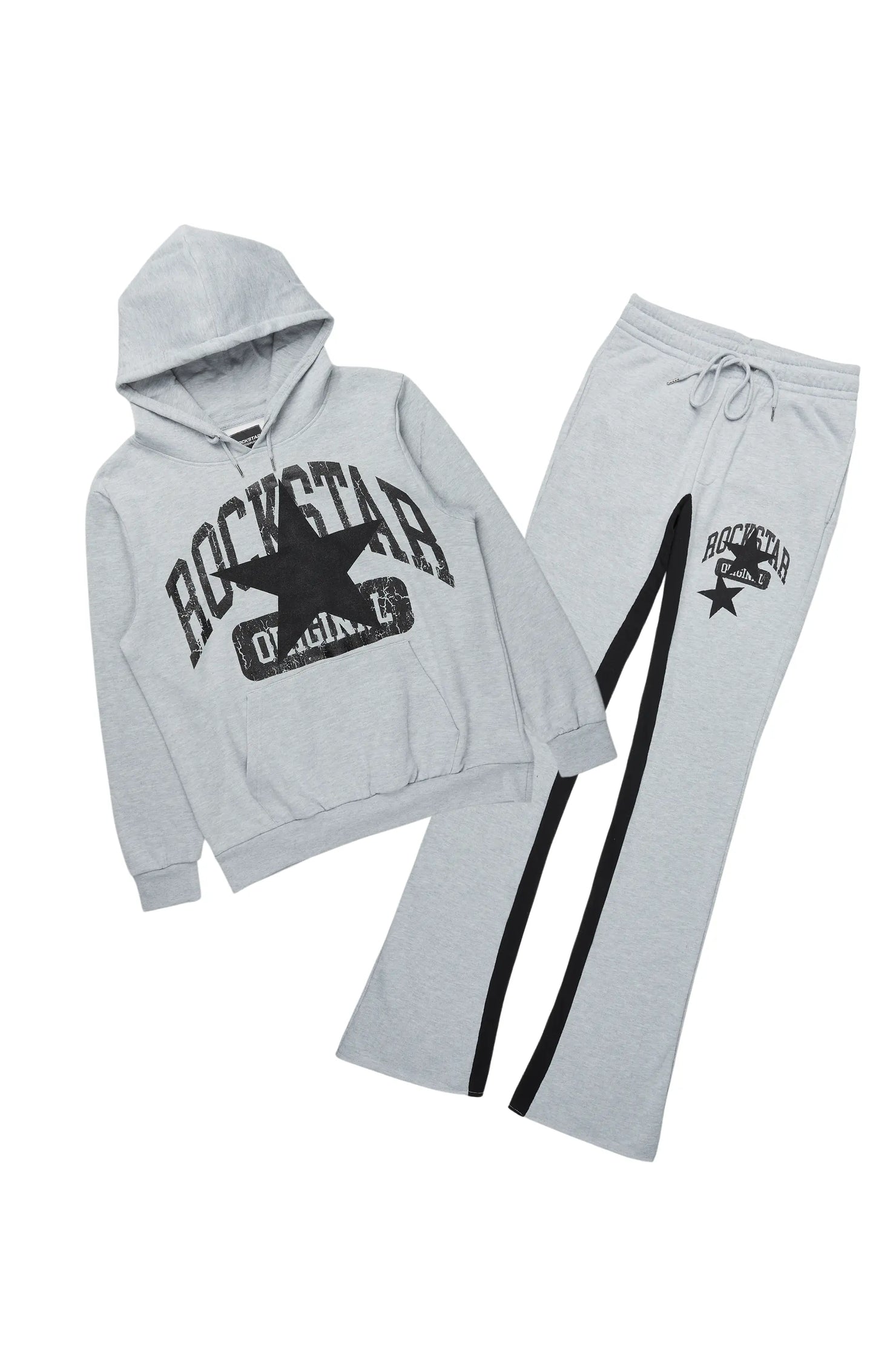 Mallor Heather Grey Baggy Stacked Hoodie Track Set