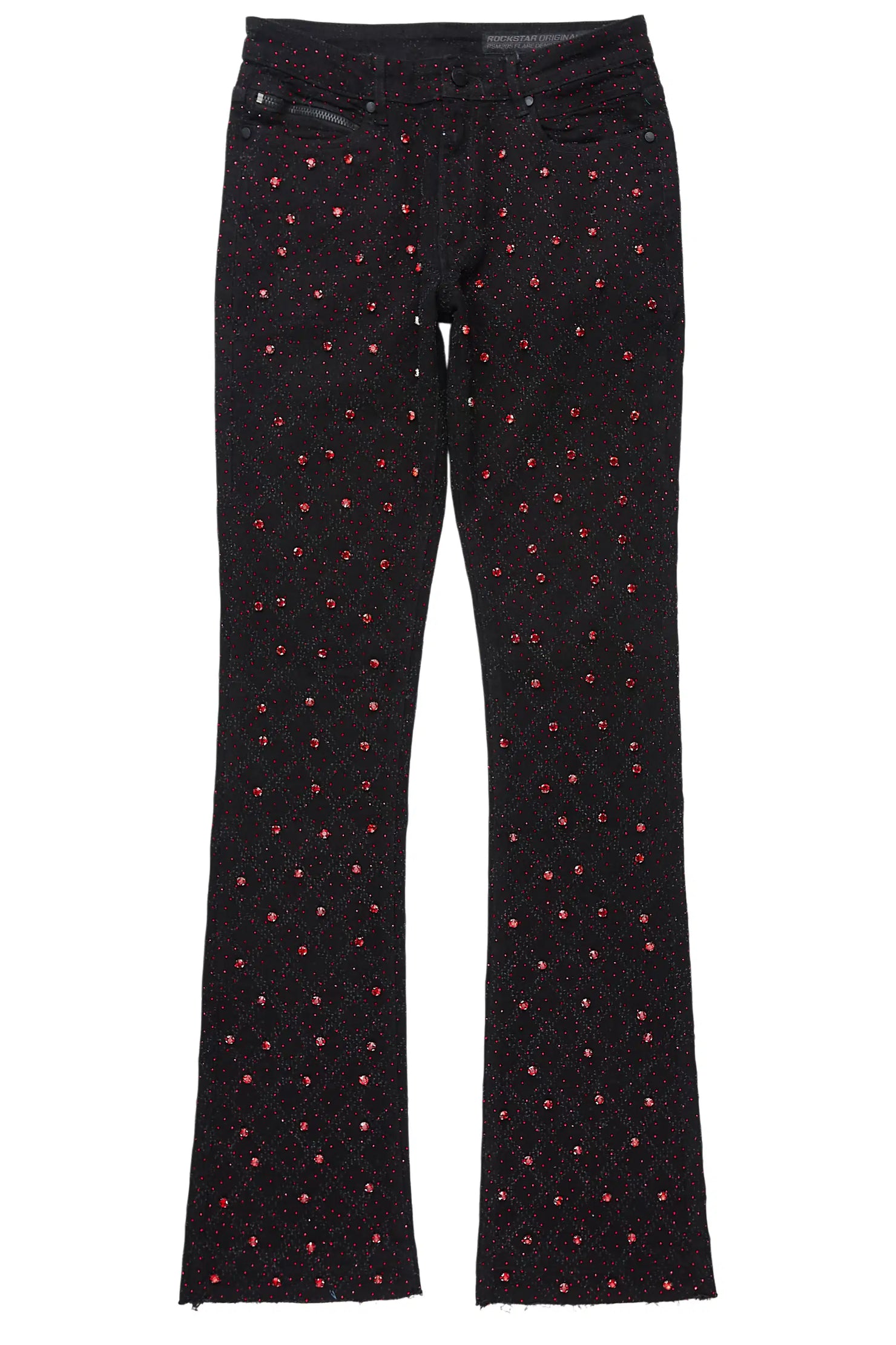 Glit Black/Red Rhinestone Stacked Flare Jean