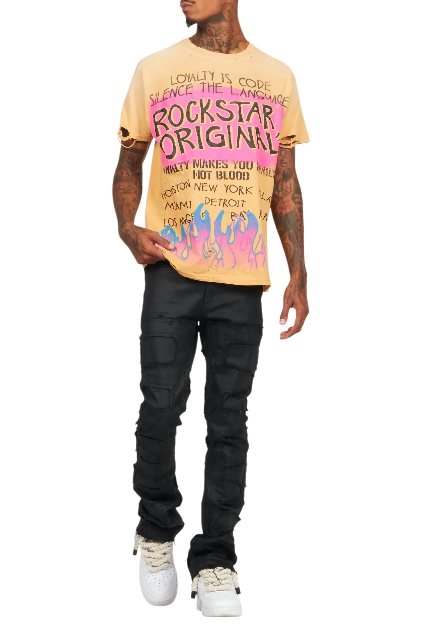 Shake Black Coated Stacked Flare Jean