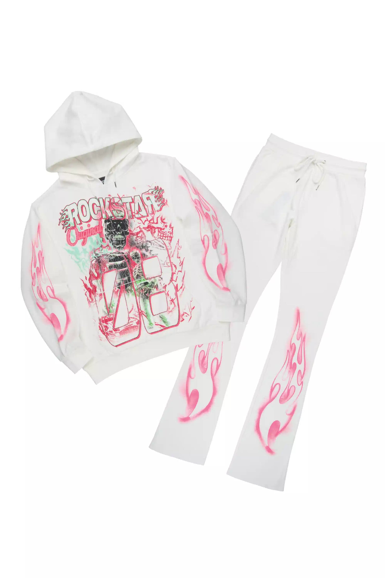 Eros White Hoodie/Stacked Pant Track Set