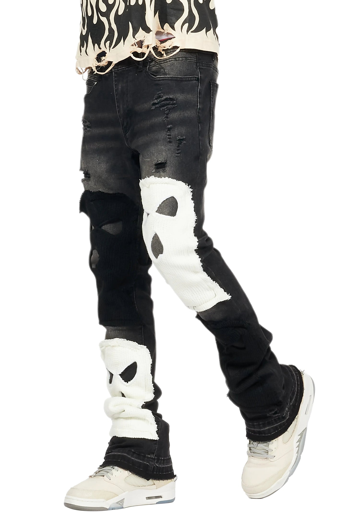 Destry Black/White Patchwork Stacked Flare Jean