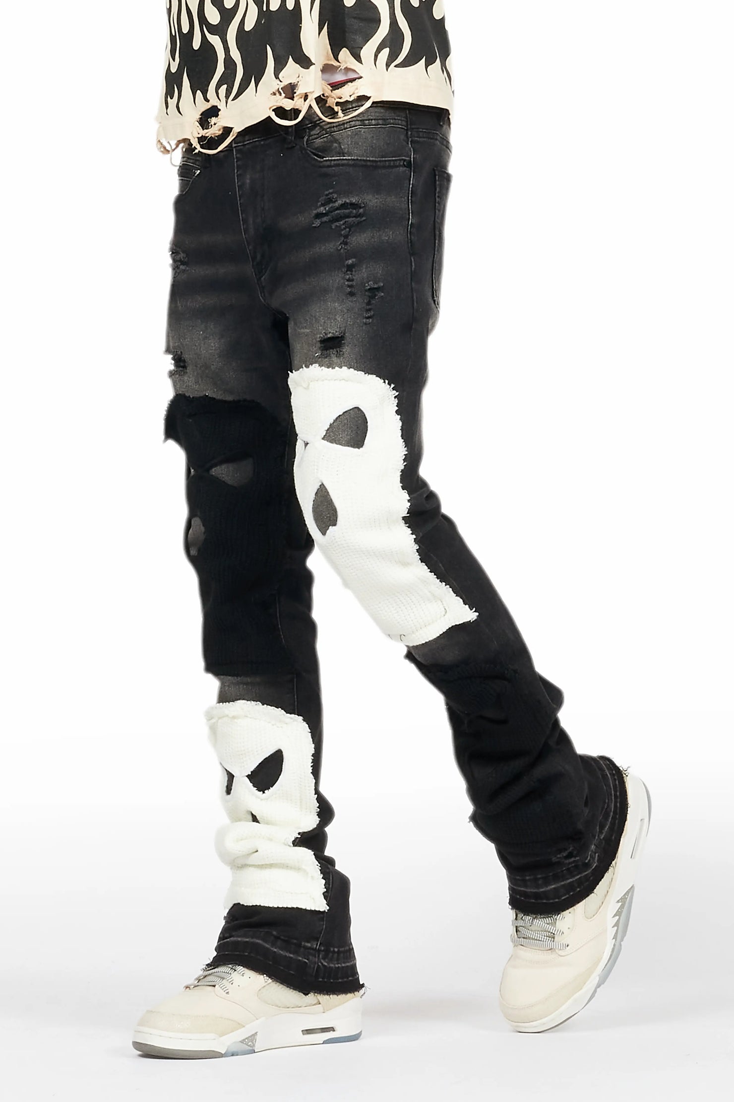 Destry Black/White Patchwork Stacked Flare Jean