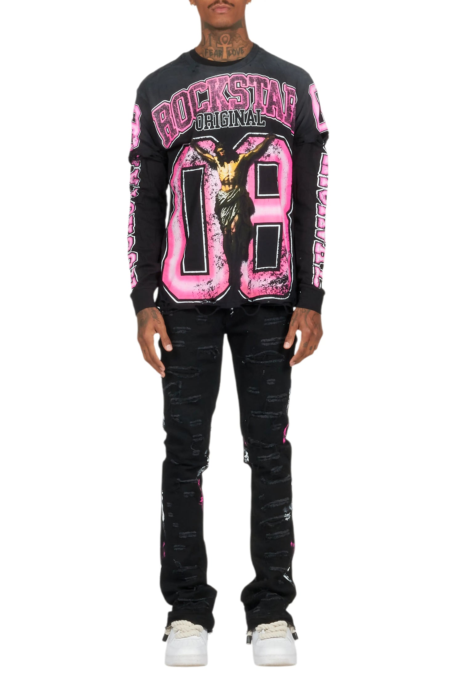 Fields Black Double Layer T-Shirt/Stacked Flare Jean Bundle