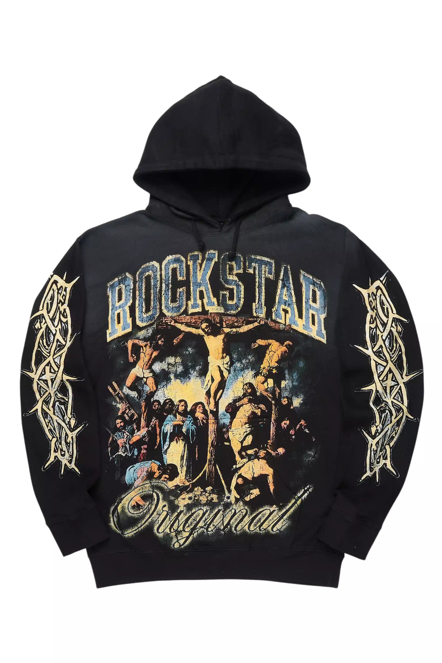 Waller Black Graphic Distressed Hoodie