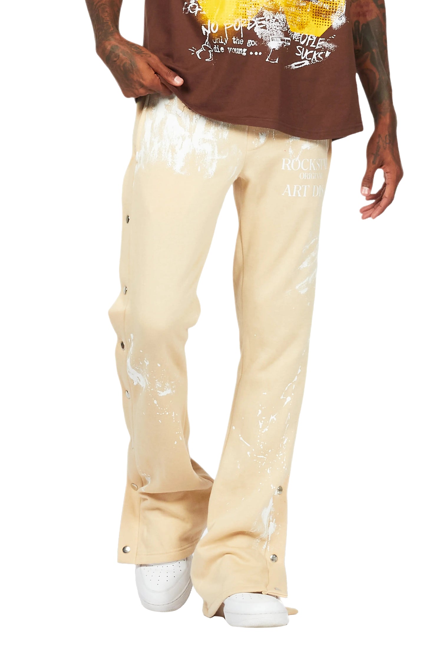 Filip Beige Baggy Snap Button Pant