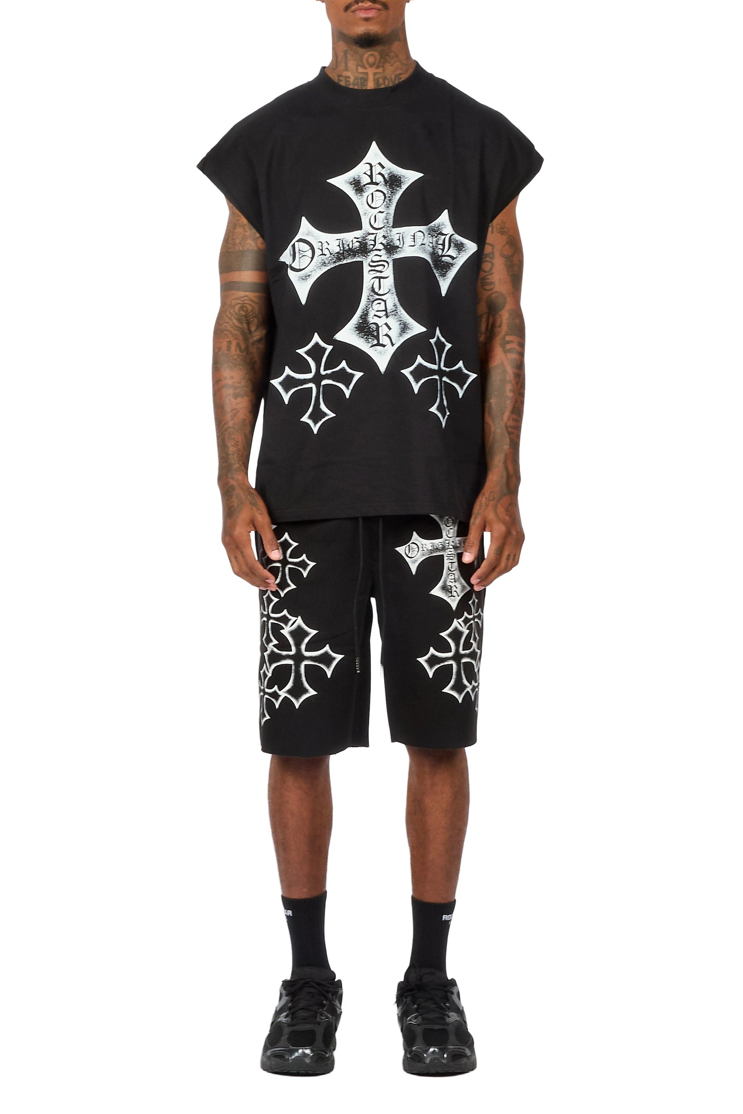Marizon Black Cut Sleeve T-Shirt/Short Set