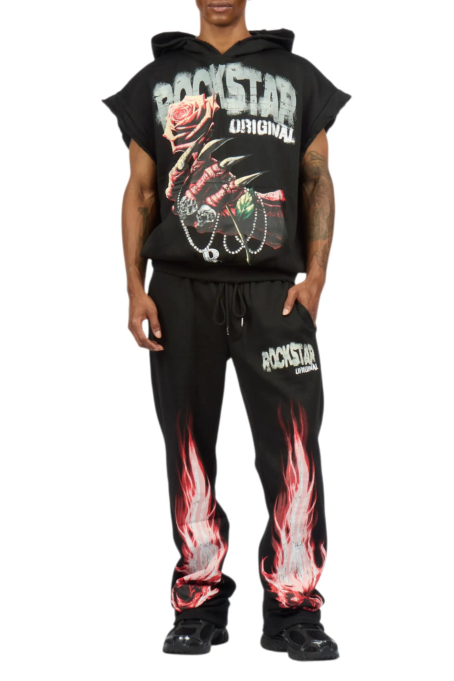 Azyrx Black Cut Sleeve Hoodie/Baggy Pant Track Set