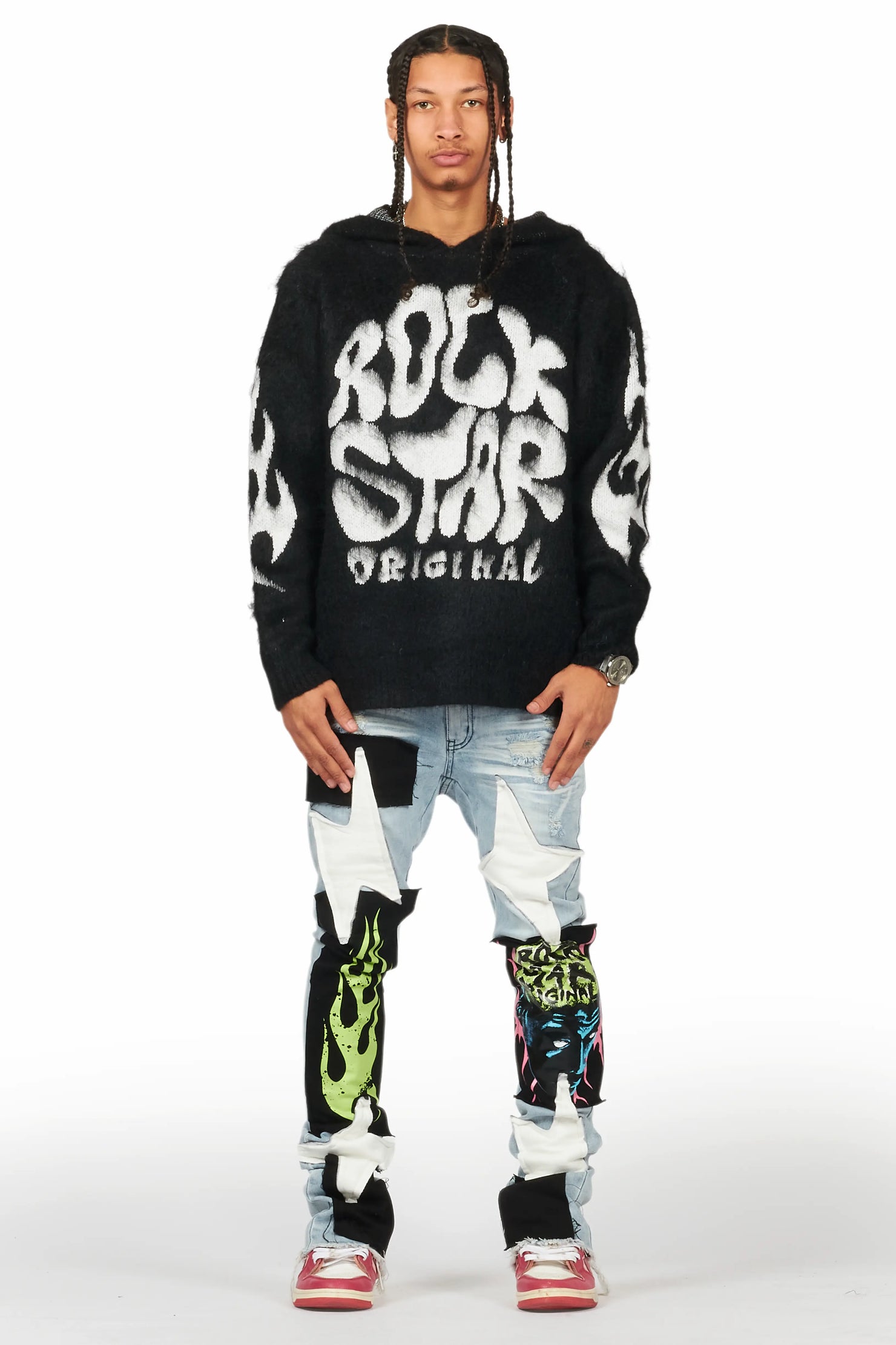 Hakon Black Graphic Knitted Hoodie