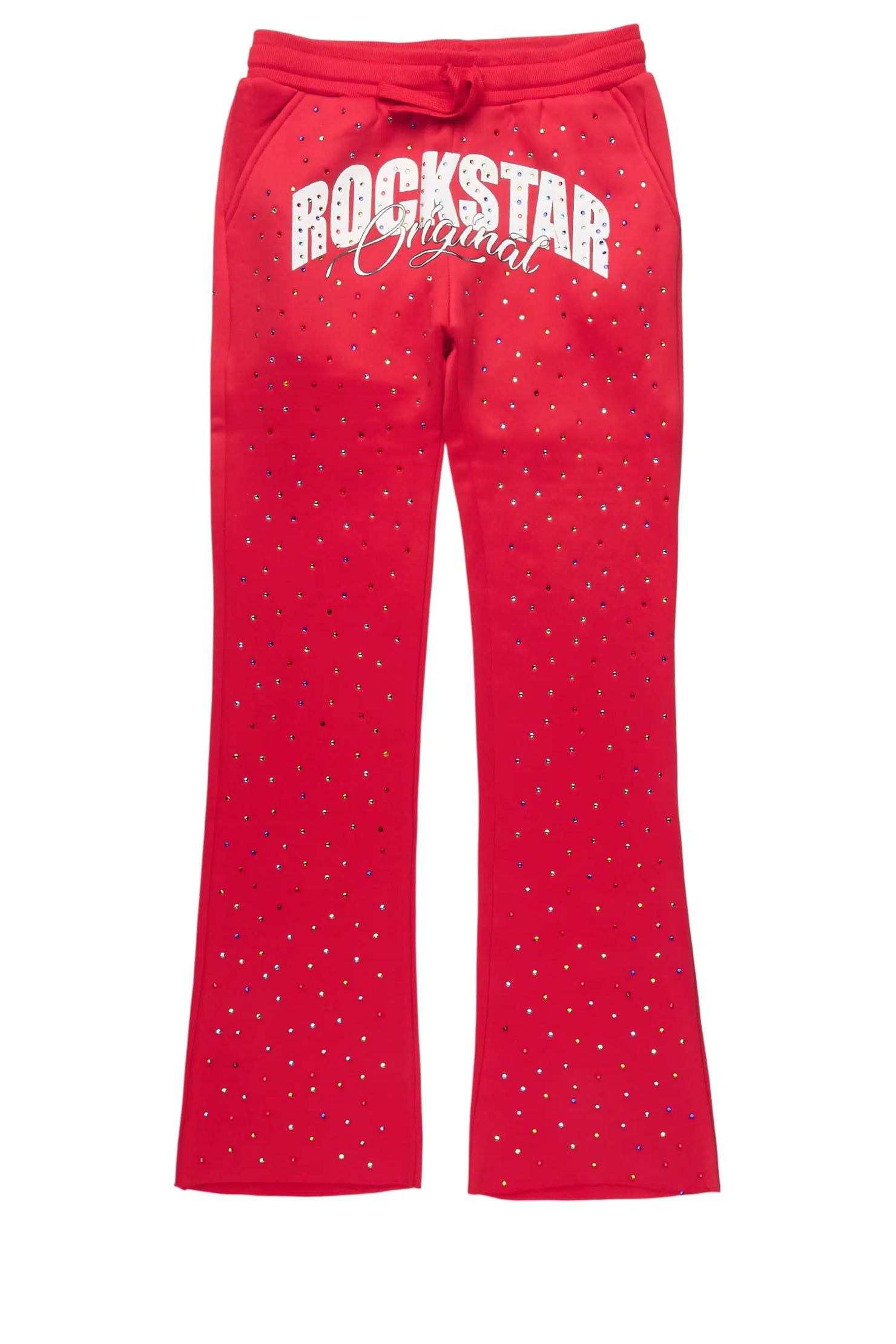 Girls Franchesca Red Rhinestone Stacked Track Pant