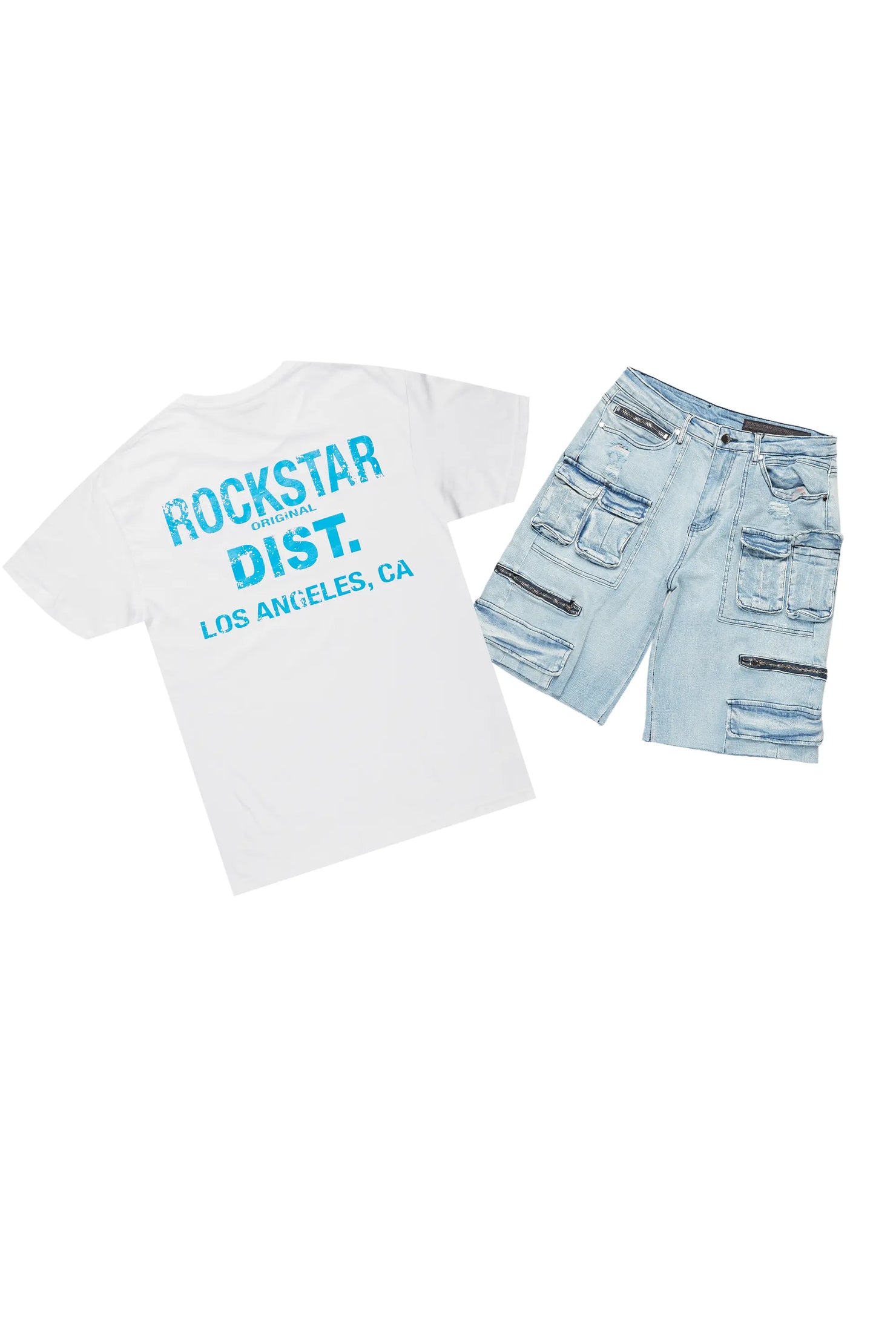 Lake White/Blue T-Shirt/Denim Short Set