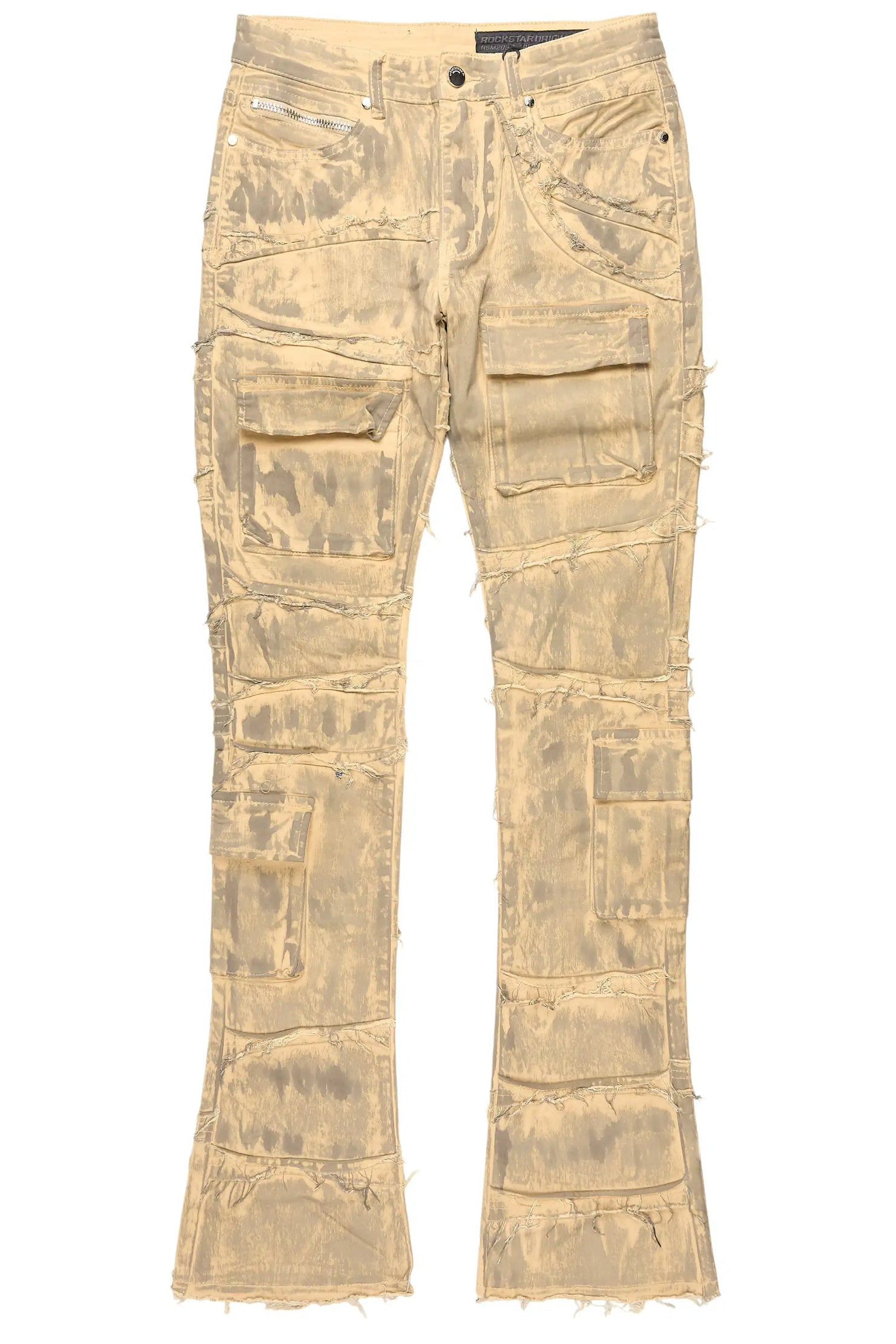 Yves Beige Oil Wash Stacked Flare Cargo Jean