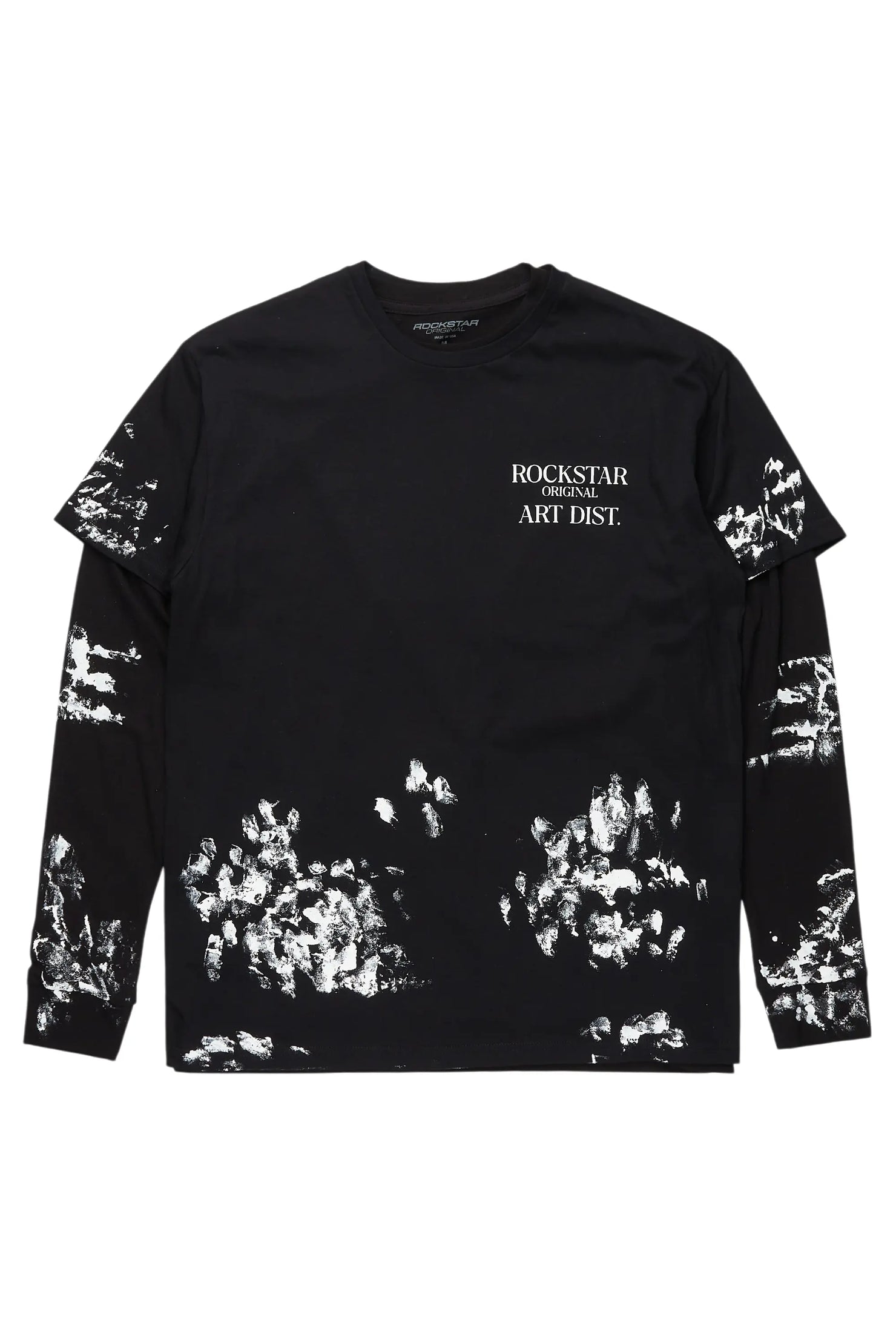 Filip Black Double Layer Long Sleeve Graphic T-Shirt