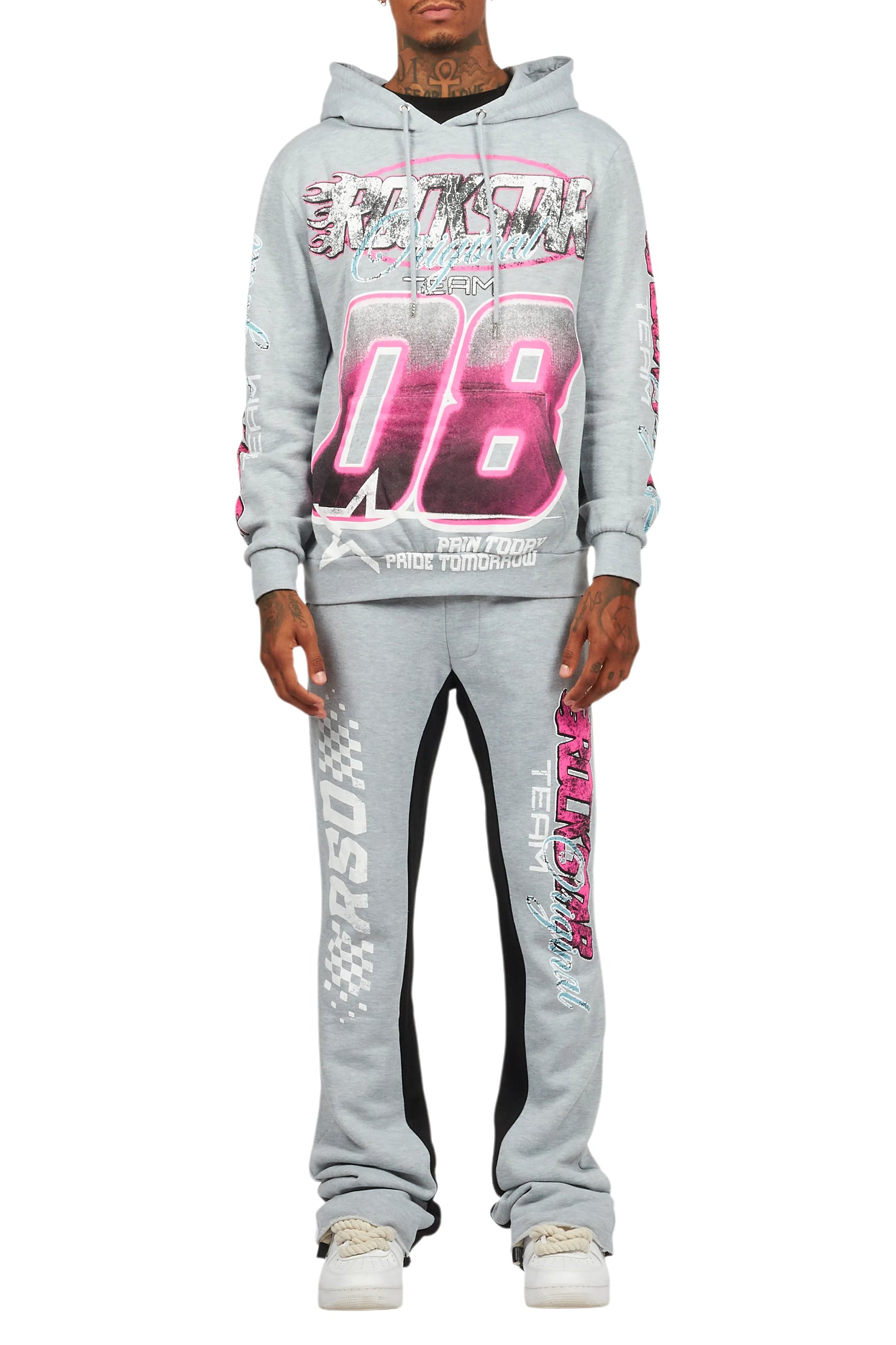 Theo Heather Grey Hoodie/Baggy Fit Track Pant Set