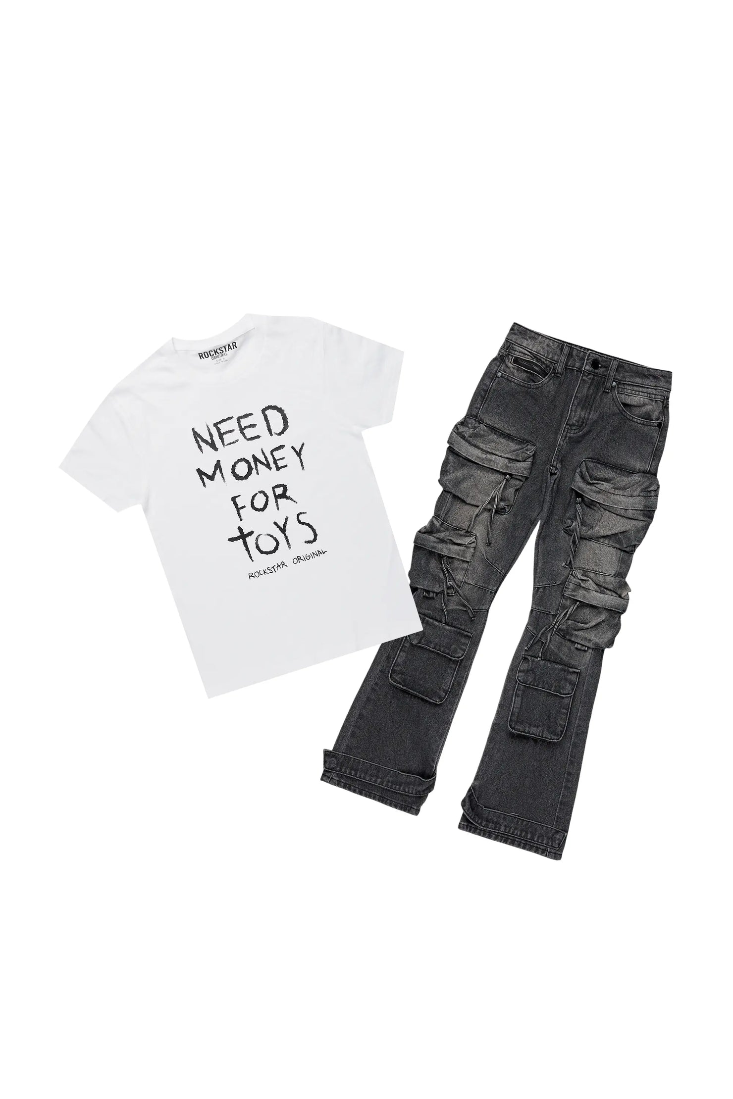 Boys White Lambo T-Shirt/Baggy Fit Jean Set