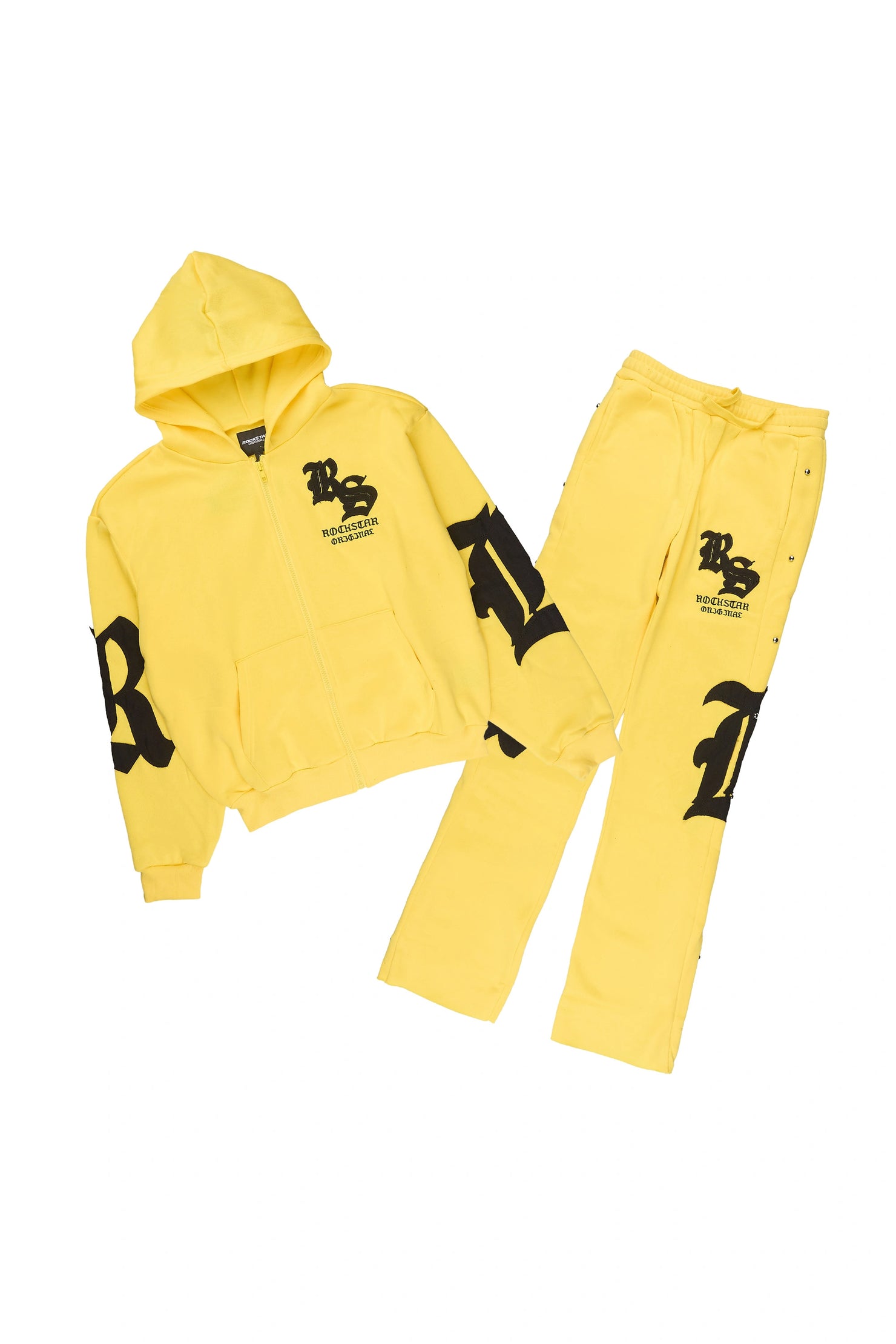 Boys Shire Yellow/Black Zip Up Hoodie Stacked Track Set