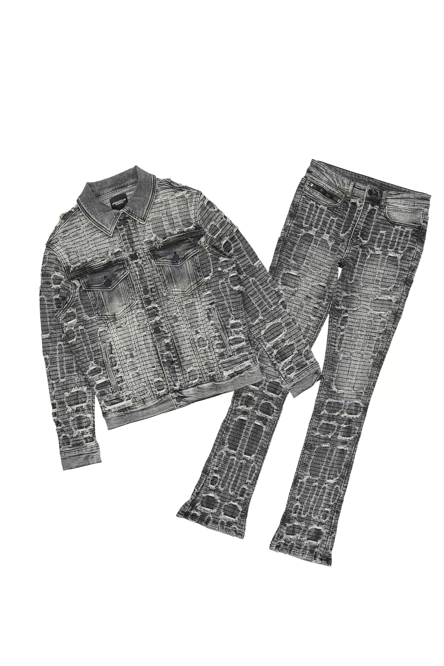 Gribo Grey Denim Jacket/Stacked Flare Jean Set